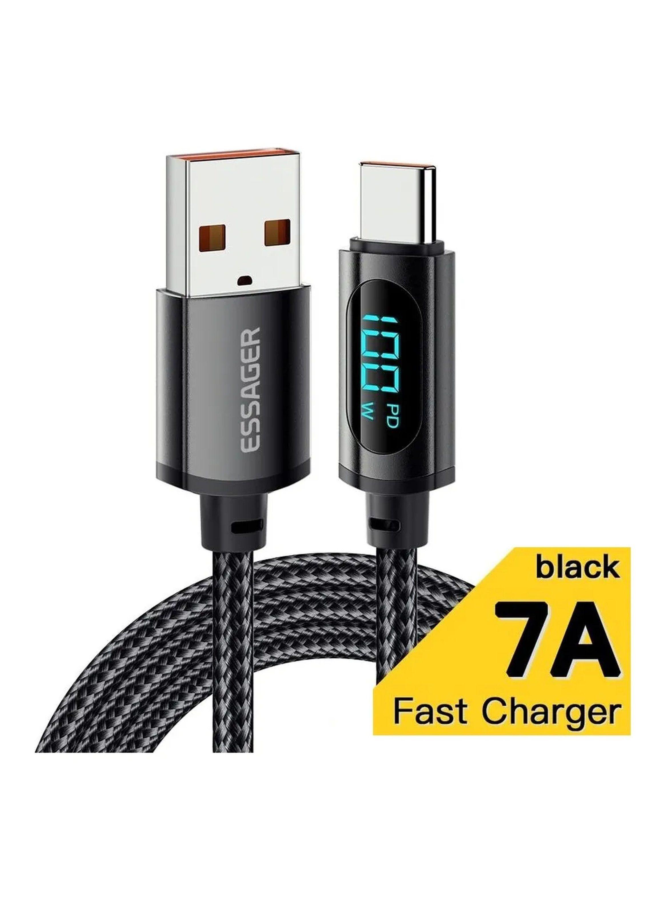 Cable USB Tipo C Carga Rápida 7A Pantalla Digital Negro-1