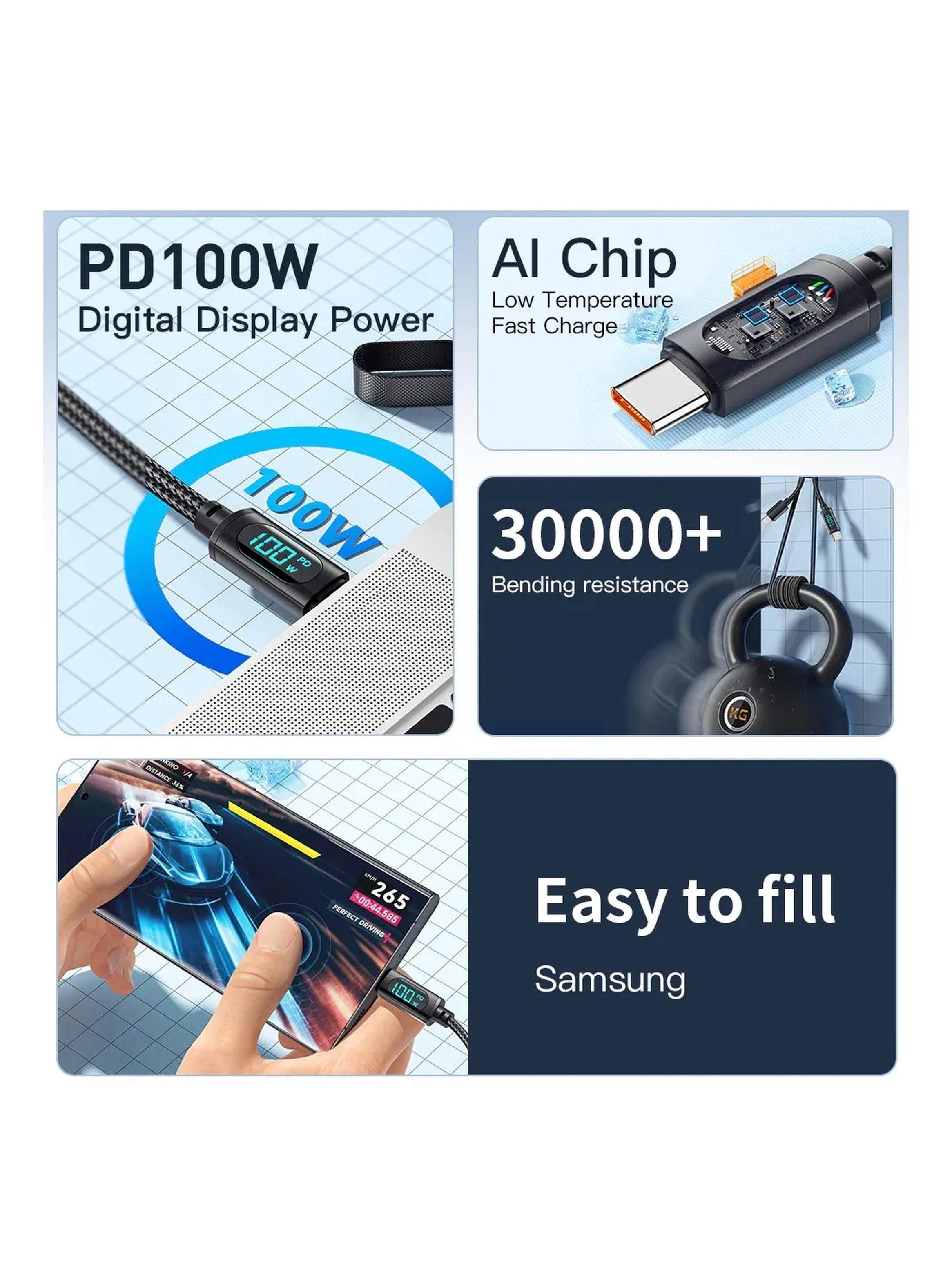 Cable USB Tipo C Carga Rápida 7A Pantalla Digital Negro-6