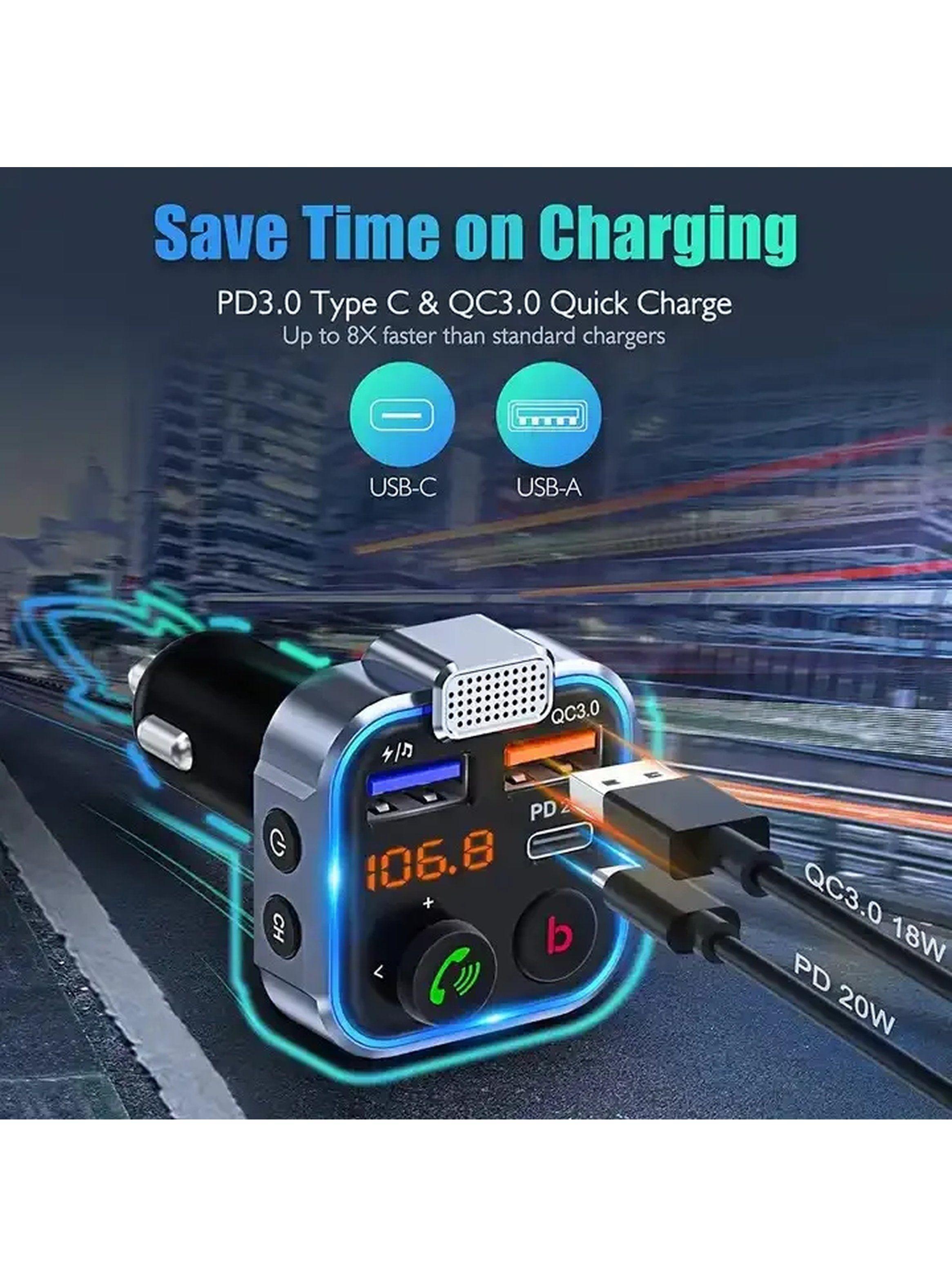 Transmisor FM Bluetooth Para Auto Cargador QC3.0 PD20W Micrófono Hands-Free-2