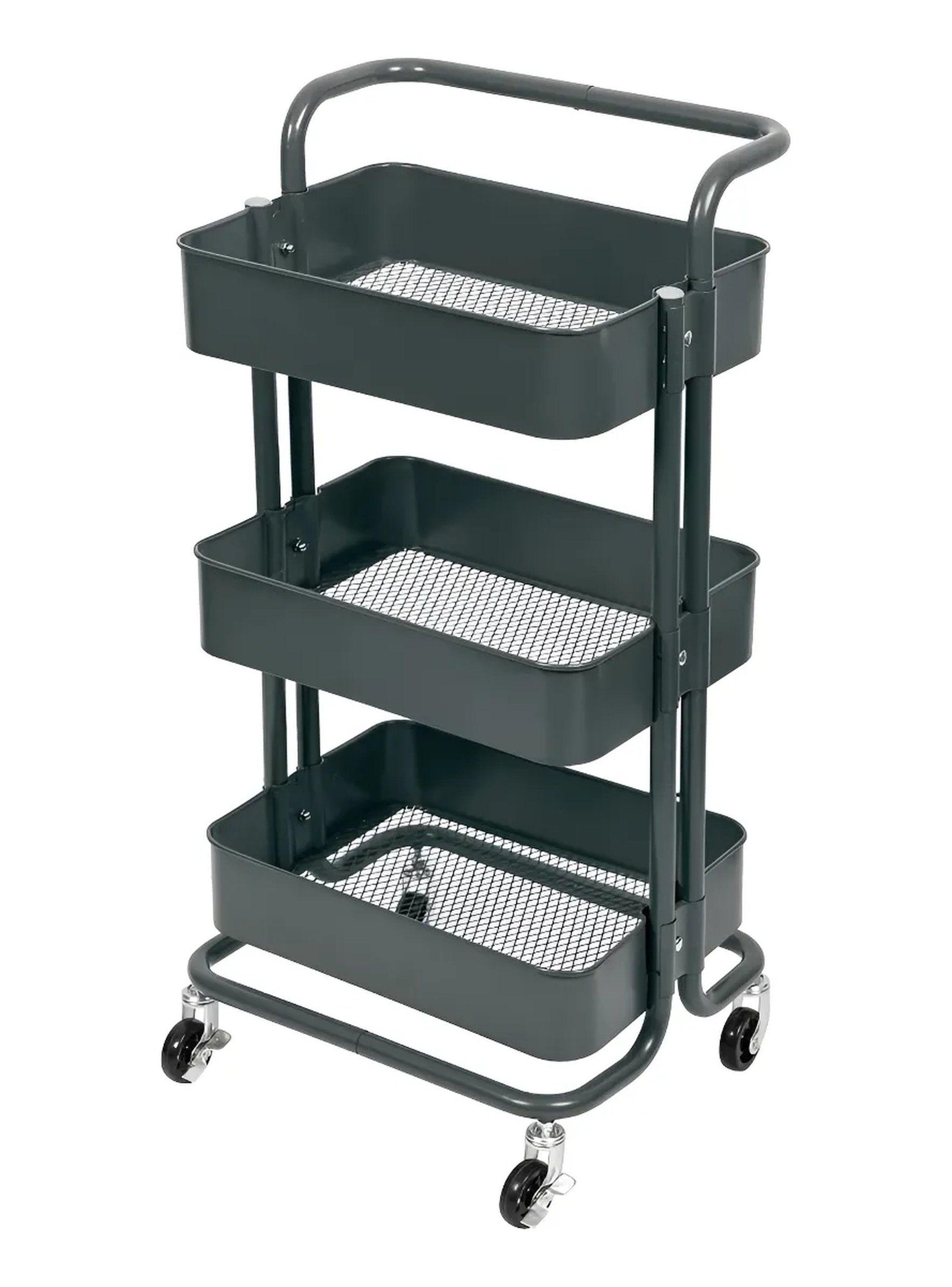 Carro de Almacenamiento 3 Niveles Metal Negro Con Ruedas-0