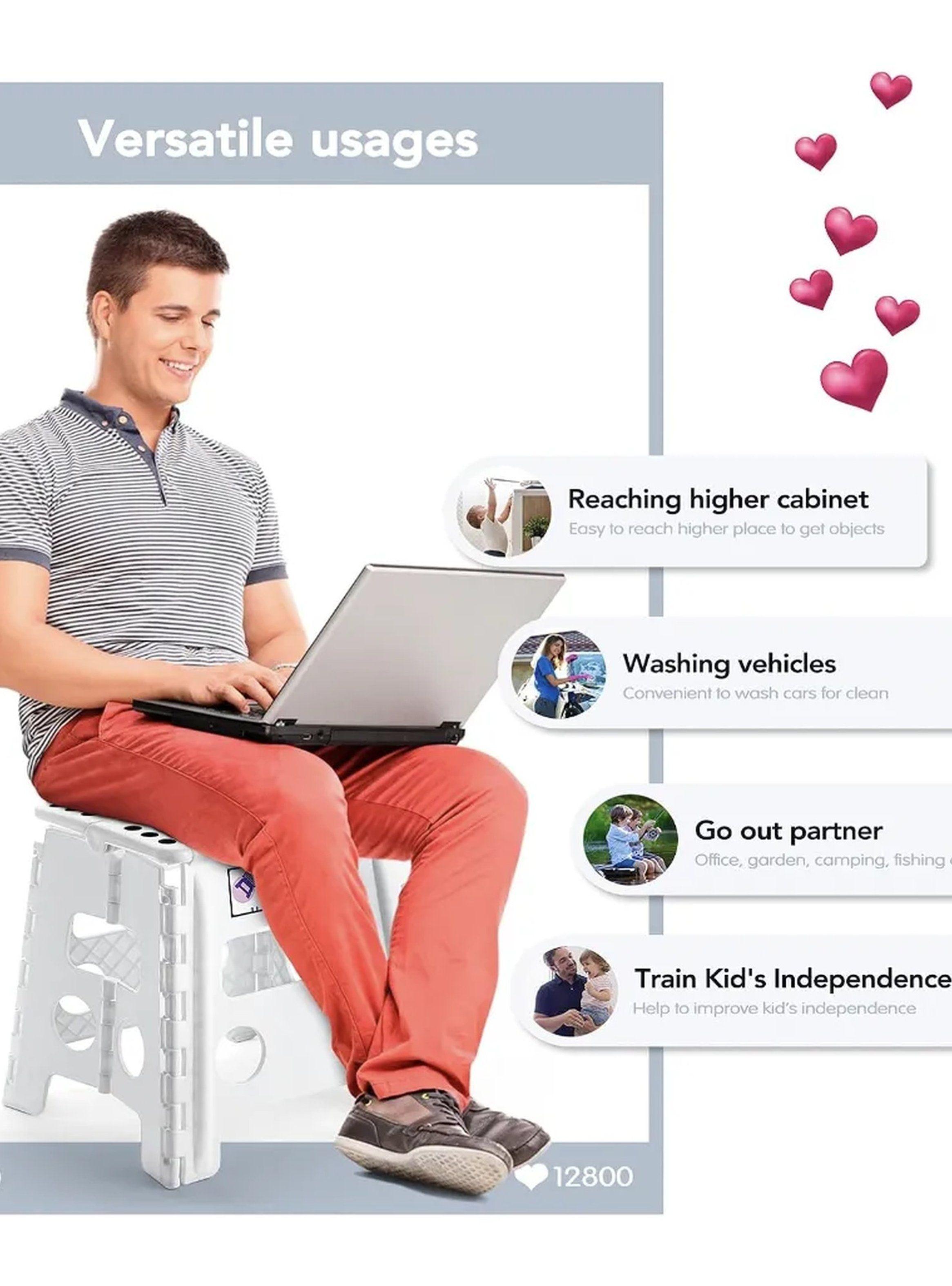 Taburete Plegable Plástico Blanco Antideslizante Portátil-2