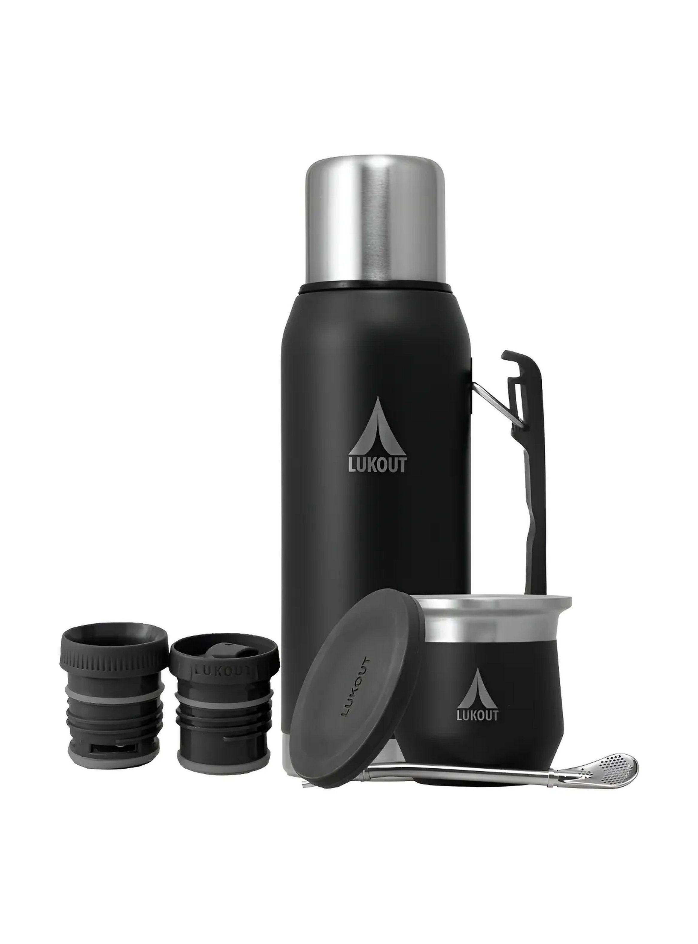 Termo Mate Acero Inoxidable 1300ml Negro Dos Tapas-0