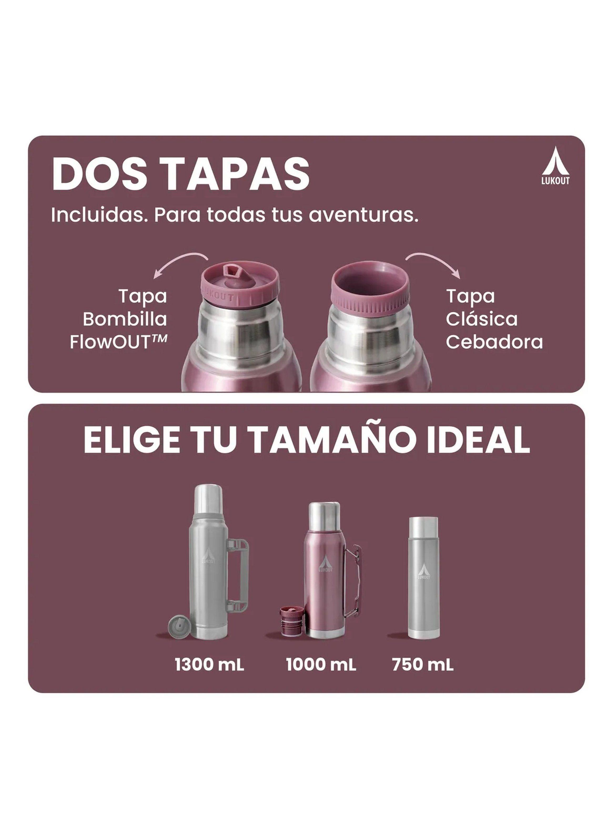 Termo Mate Acero Inoxidable 1300ml Negro Dos Tapas-1
