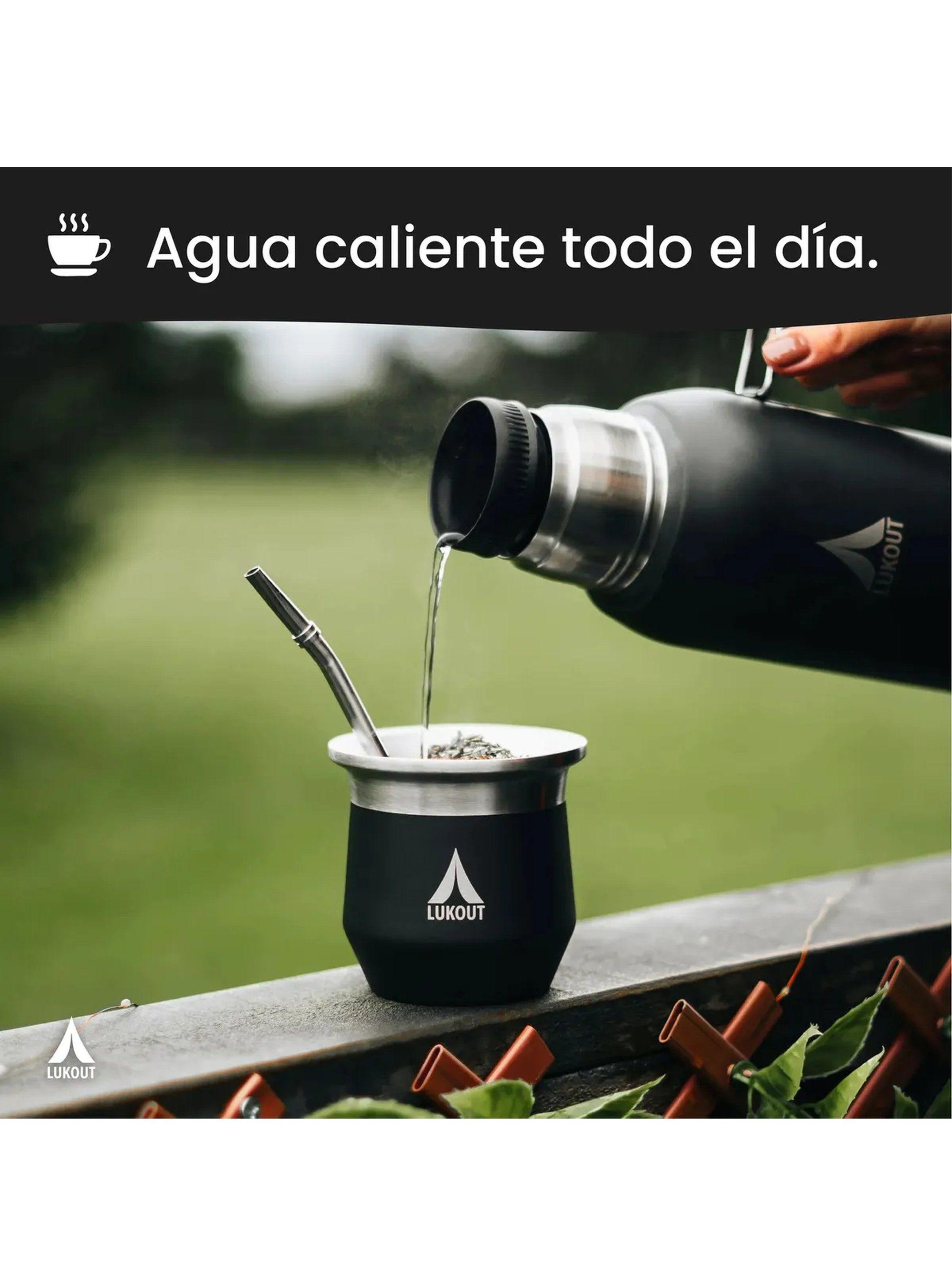 Termo Mate Acero Inoxidable 1300ml Negro Dos Tapas-2