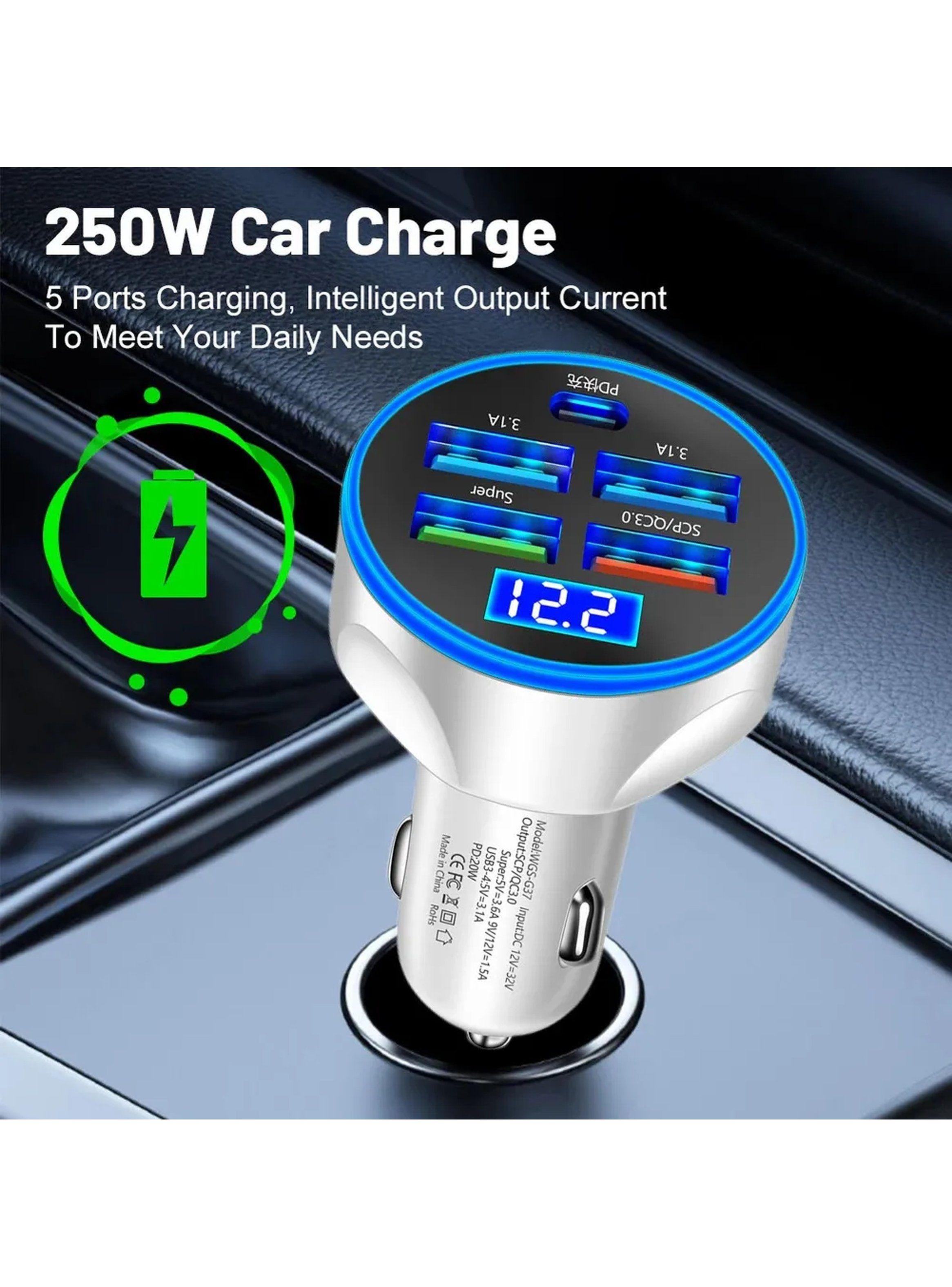 Cargador de Auto USB 250W 5 Puertos Protección Inteligente-1