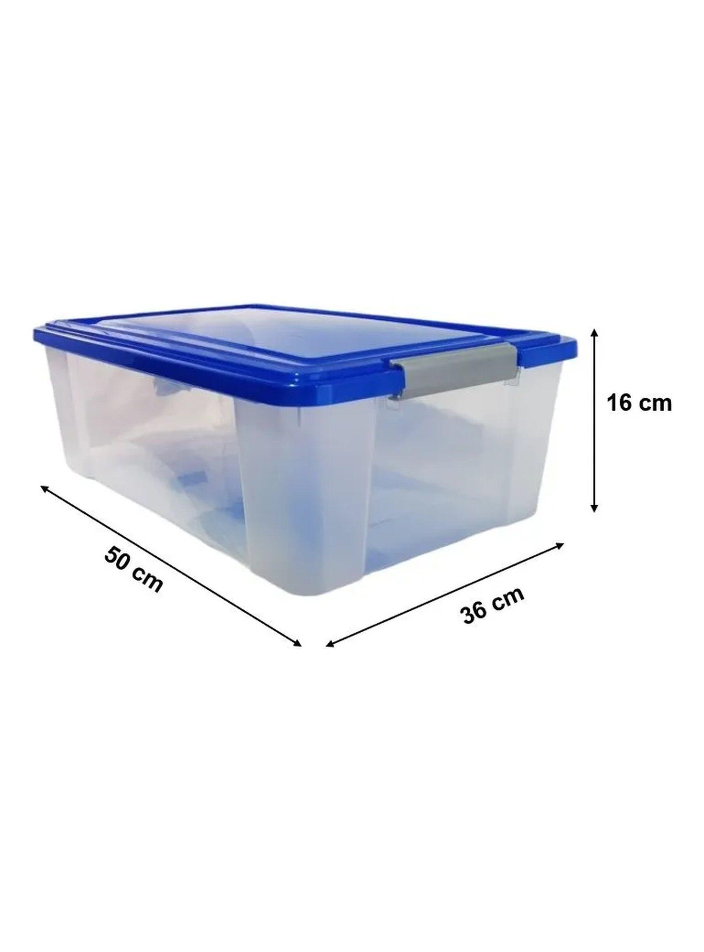 Caja de Almacenamiento Plástica 50x36x16 cm Transparente con Tapa Azul-1