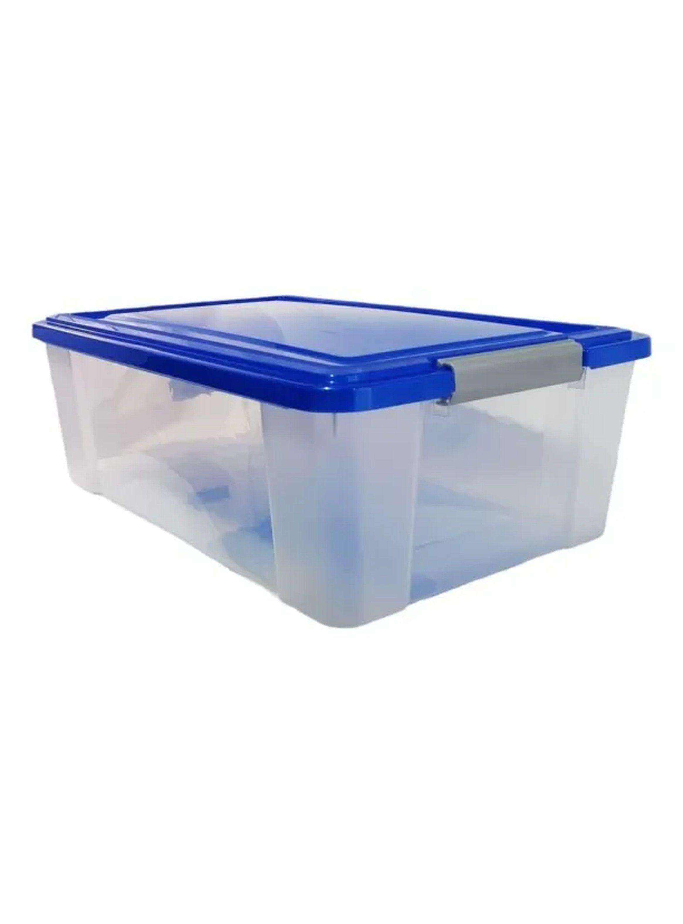 Caja de Almacenamiento Plástica 50x36x16 cm Transparente con Tapa Azul-2