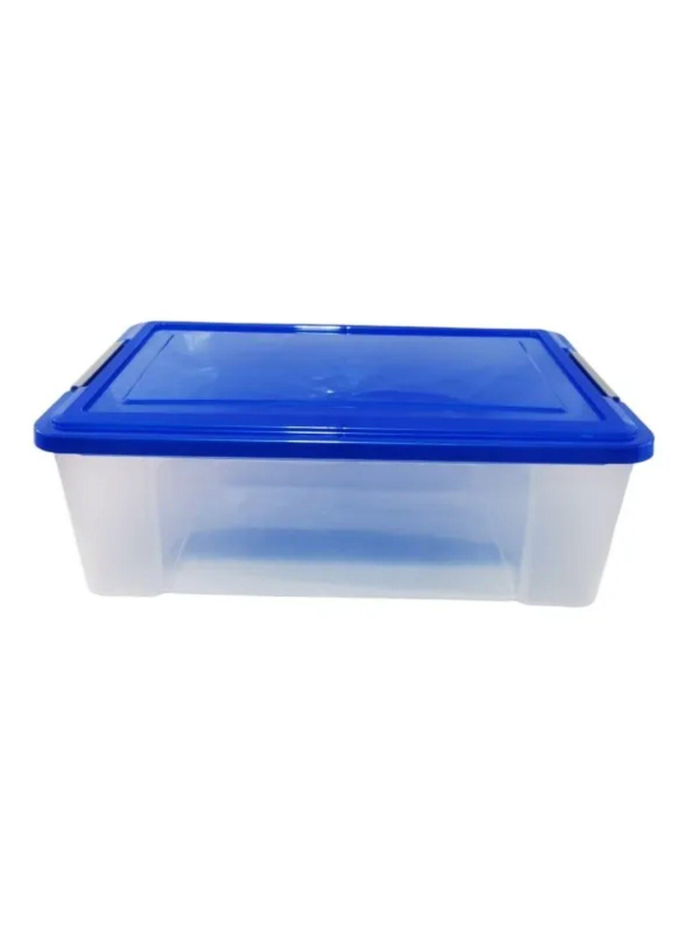 Caja de Almacenamiento Plástica 50x36x16 cm Transparente con Tapa Azul-3