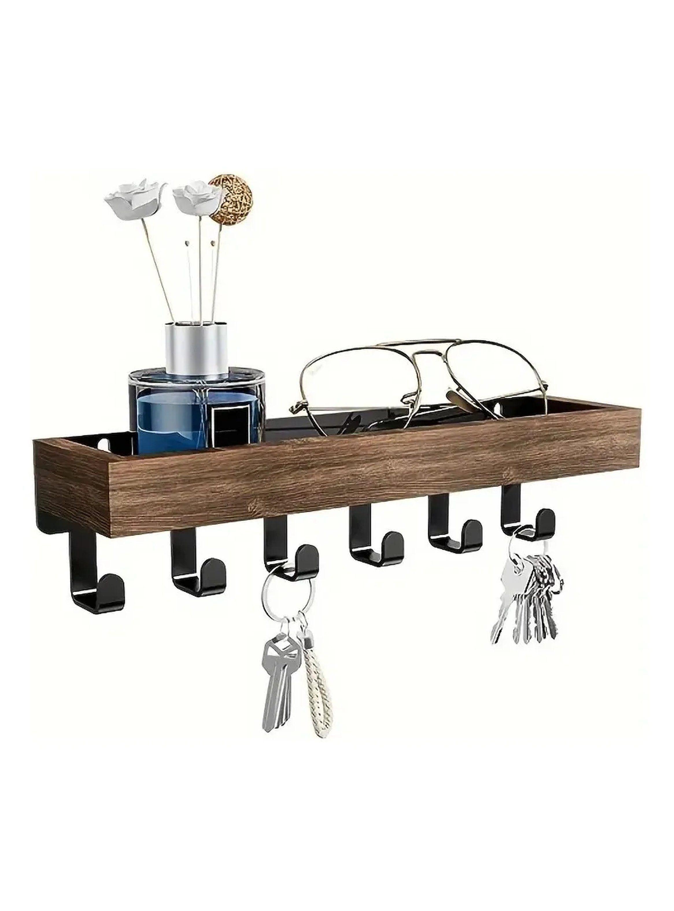 Estante de Pared con Ganchos Madera y Metal Decorativo-0