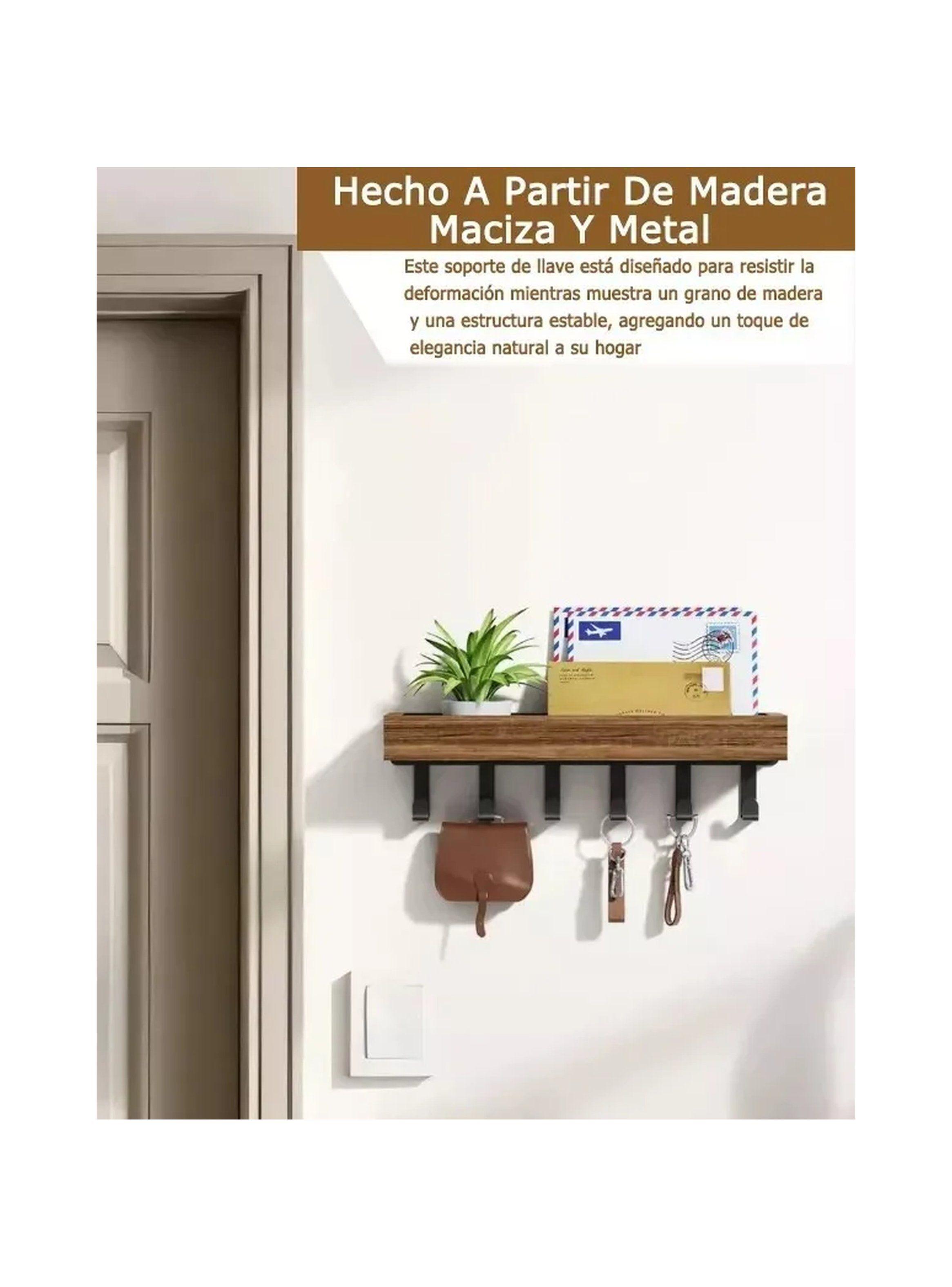 Estante de Pared con Ganchos Madera y Metal Decorativo-1