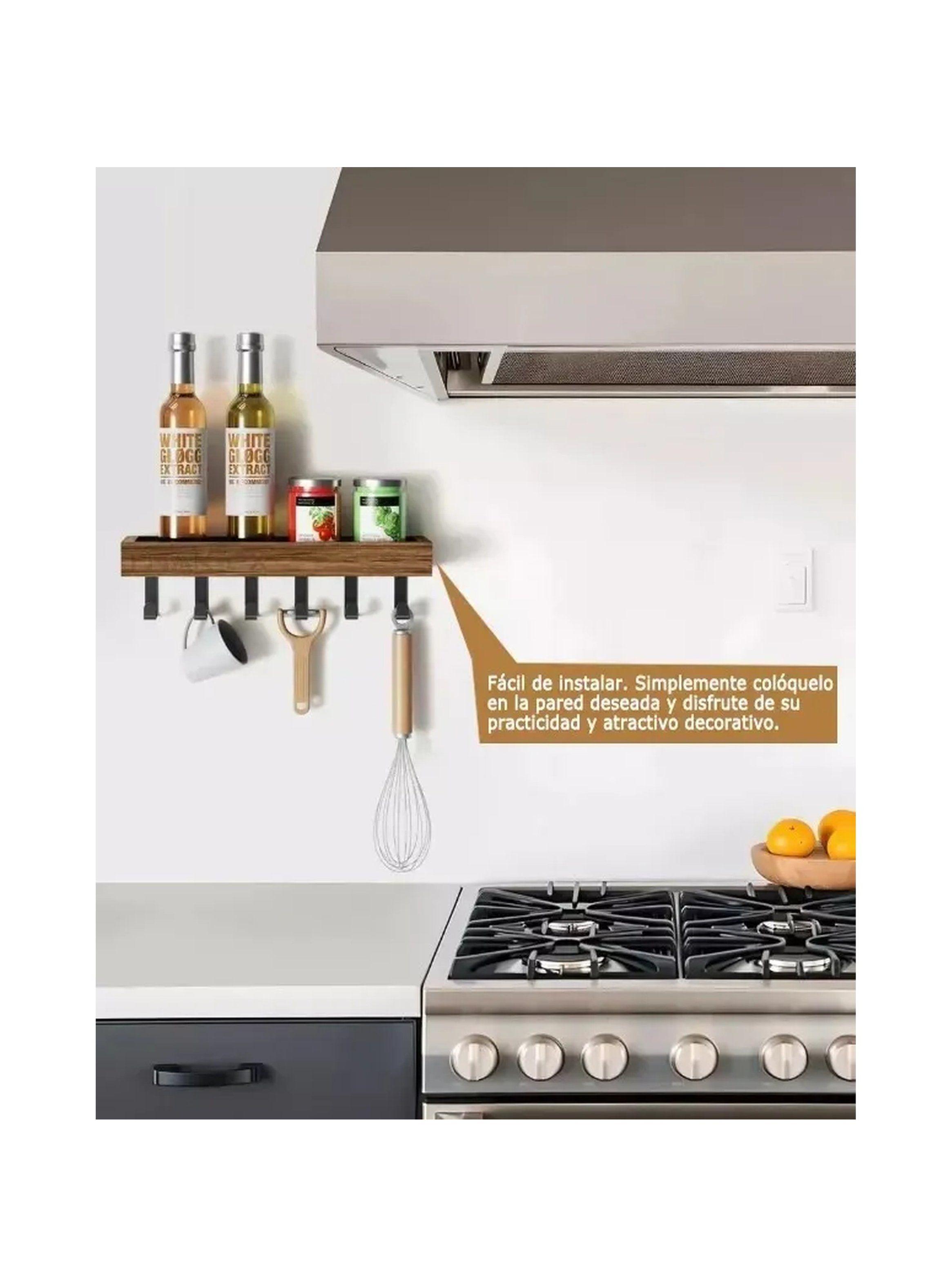 Estante de Pared con Ganchos Madera y Metal Decorativo-2