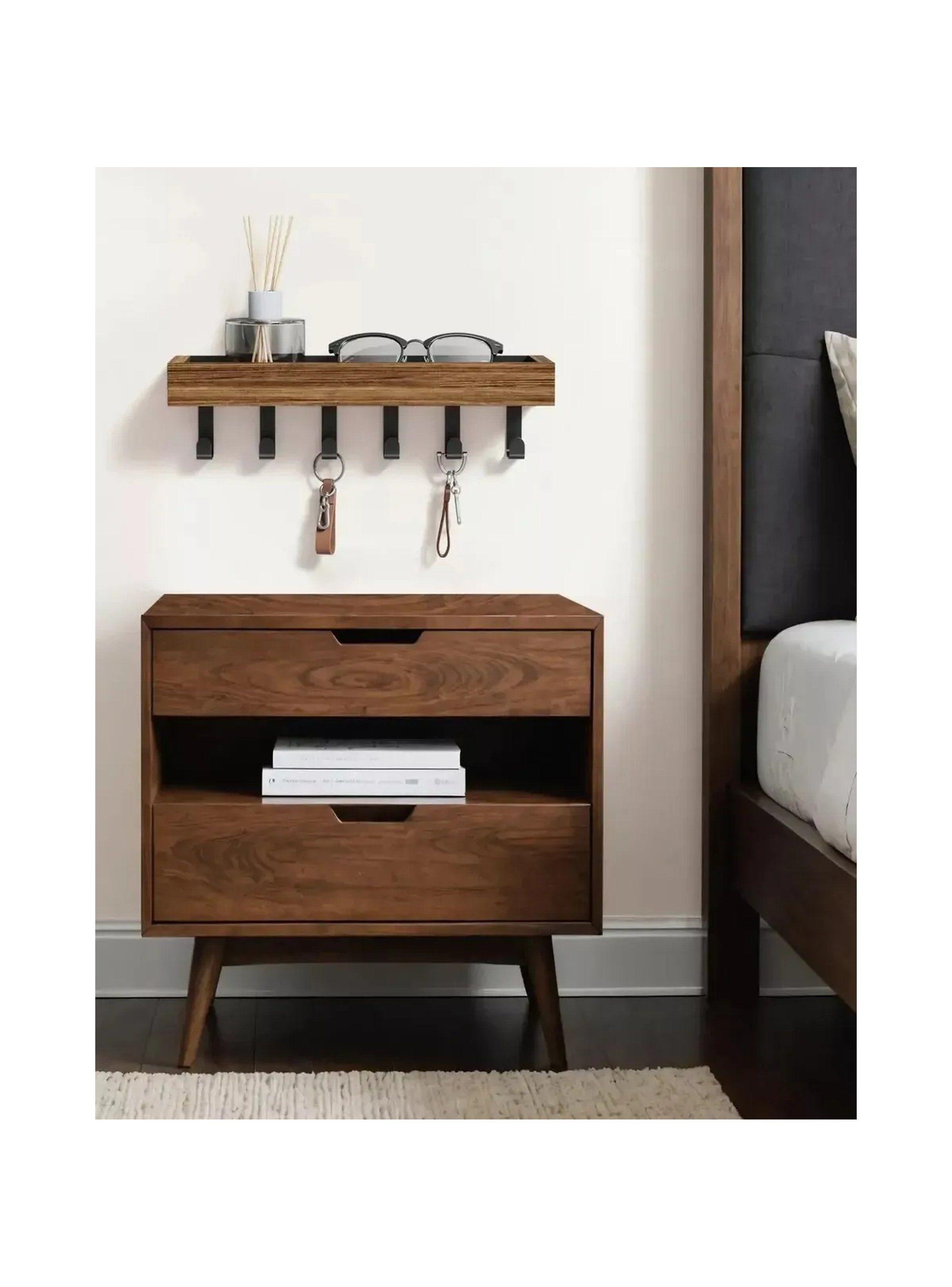 Estante de Pared con Ganchos Madera y Metal Decorativo-4