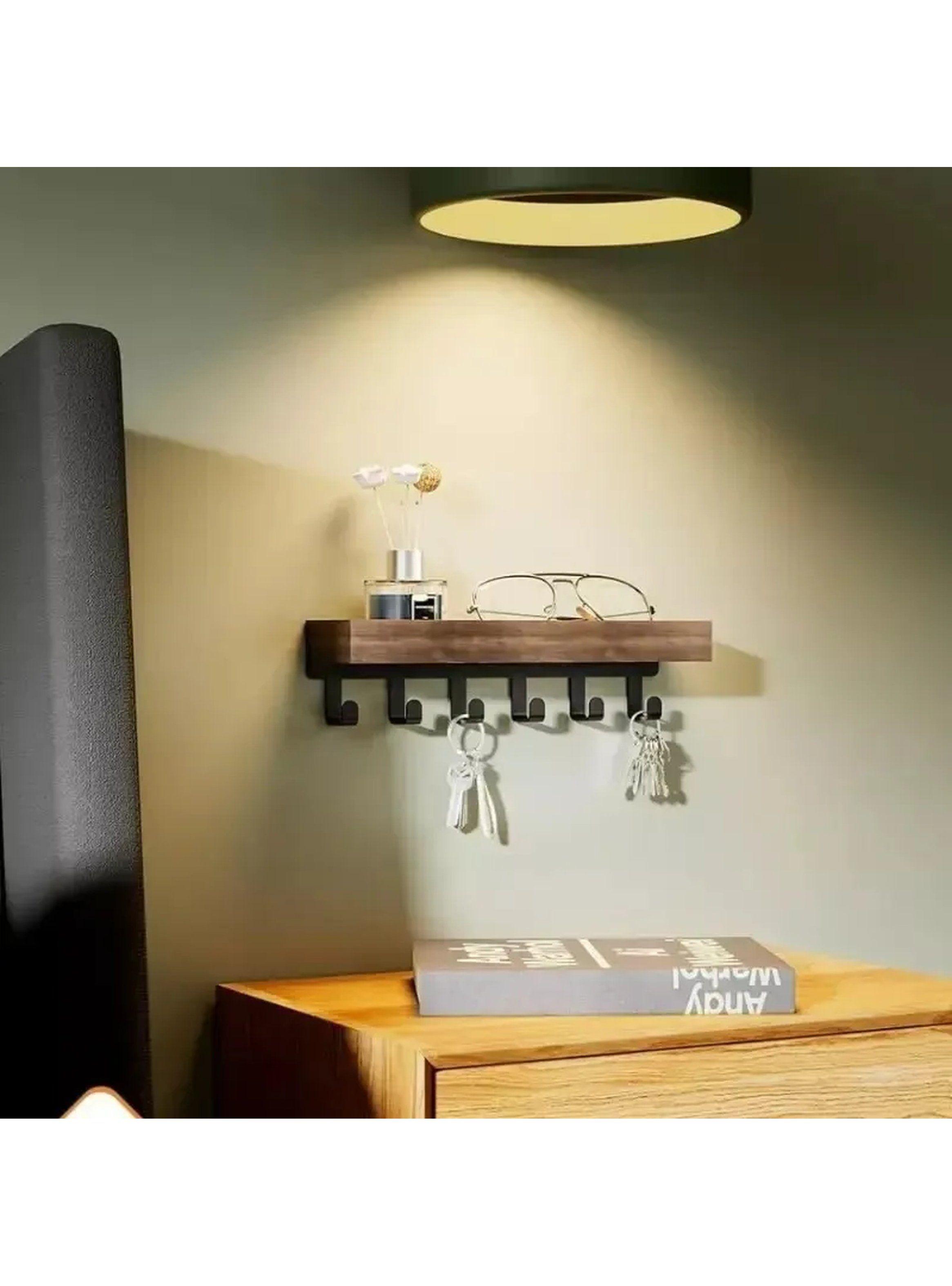 Estante de Pared con Ganchos Madera y Metal Decorativo-5