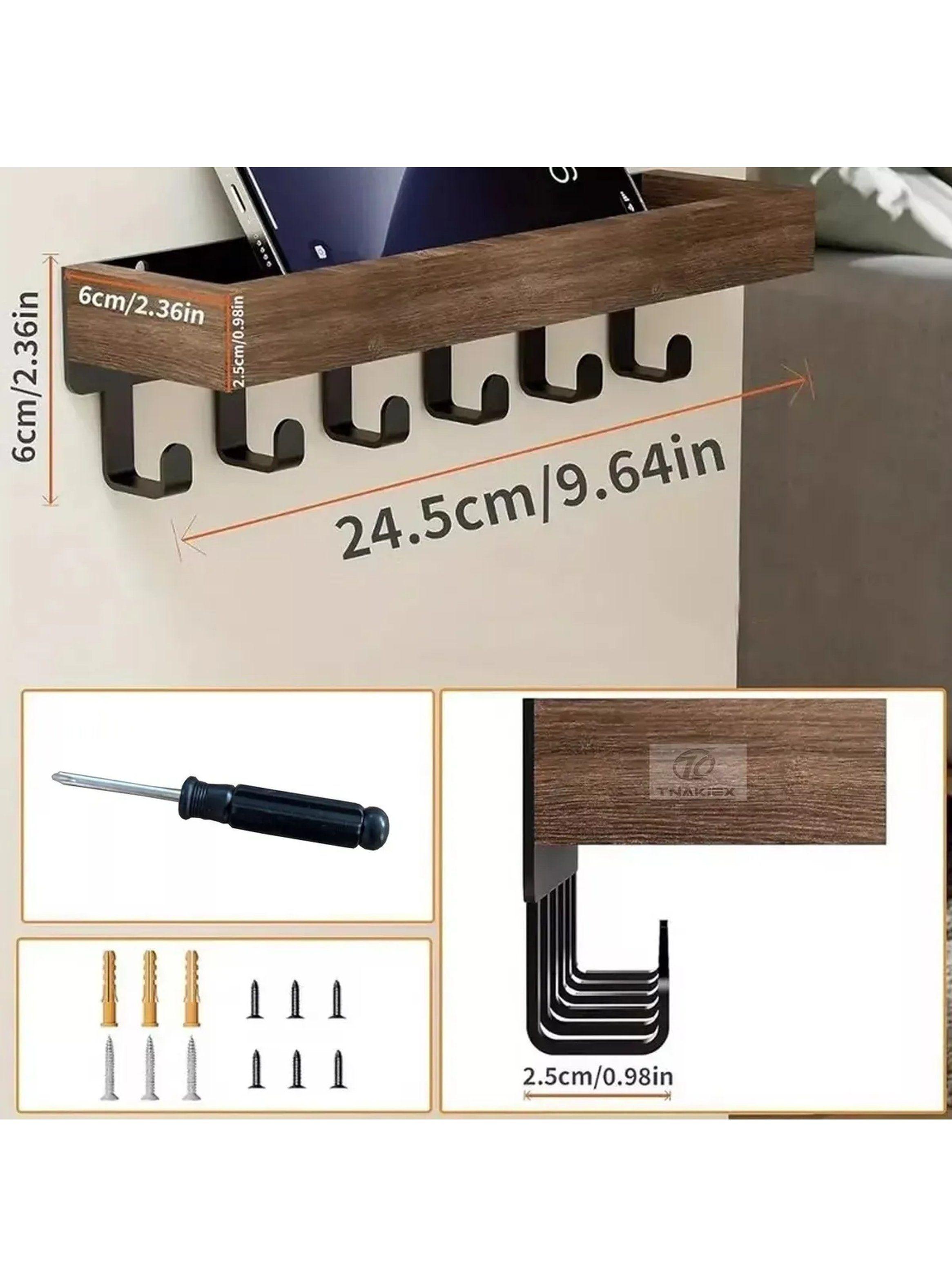 Estante de Pared con Ganchos Madera y Metal Decorativo-6