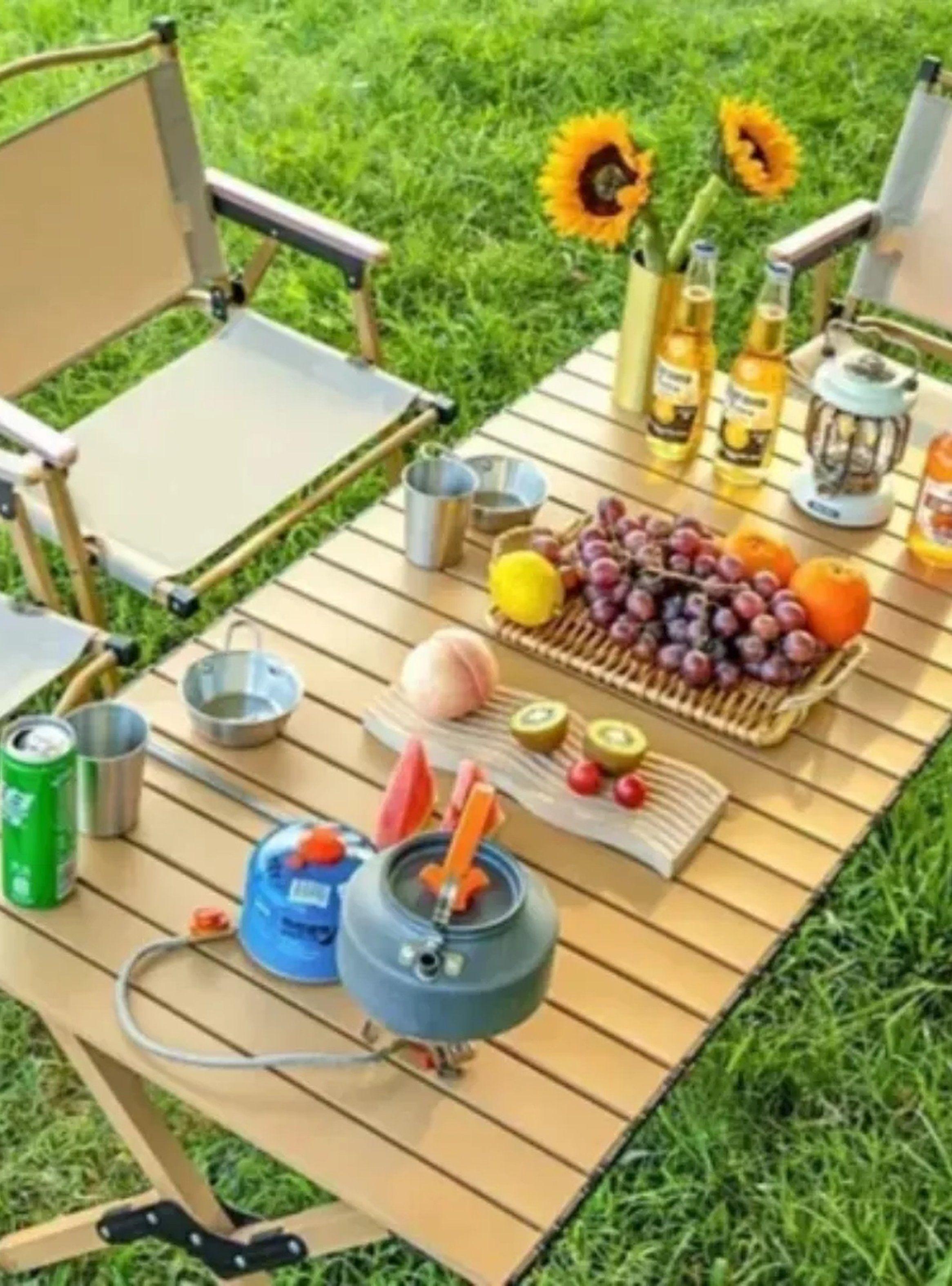 Silla Plegable Camping Portátil Ligera 3kg Tela Beige-2