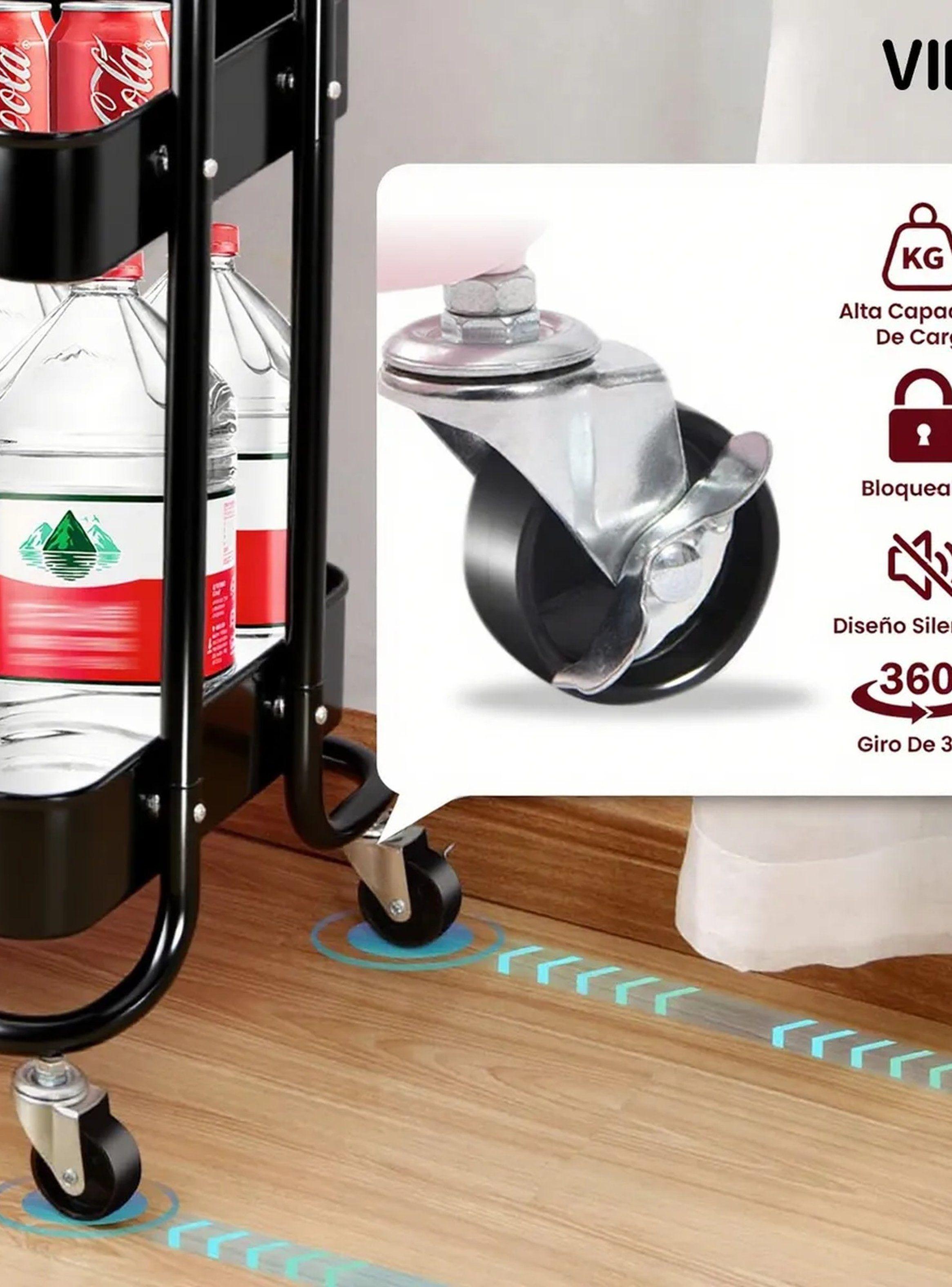 Carro de Almacenamiento de 3 Niveles con Ruedas Negro-4