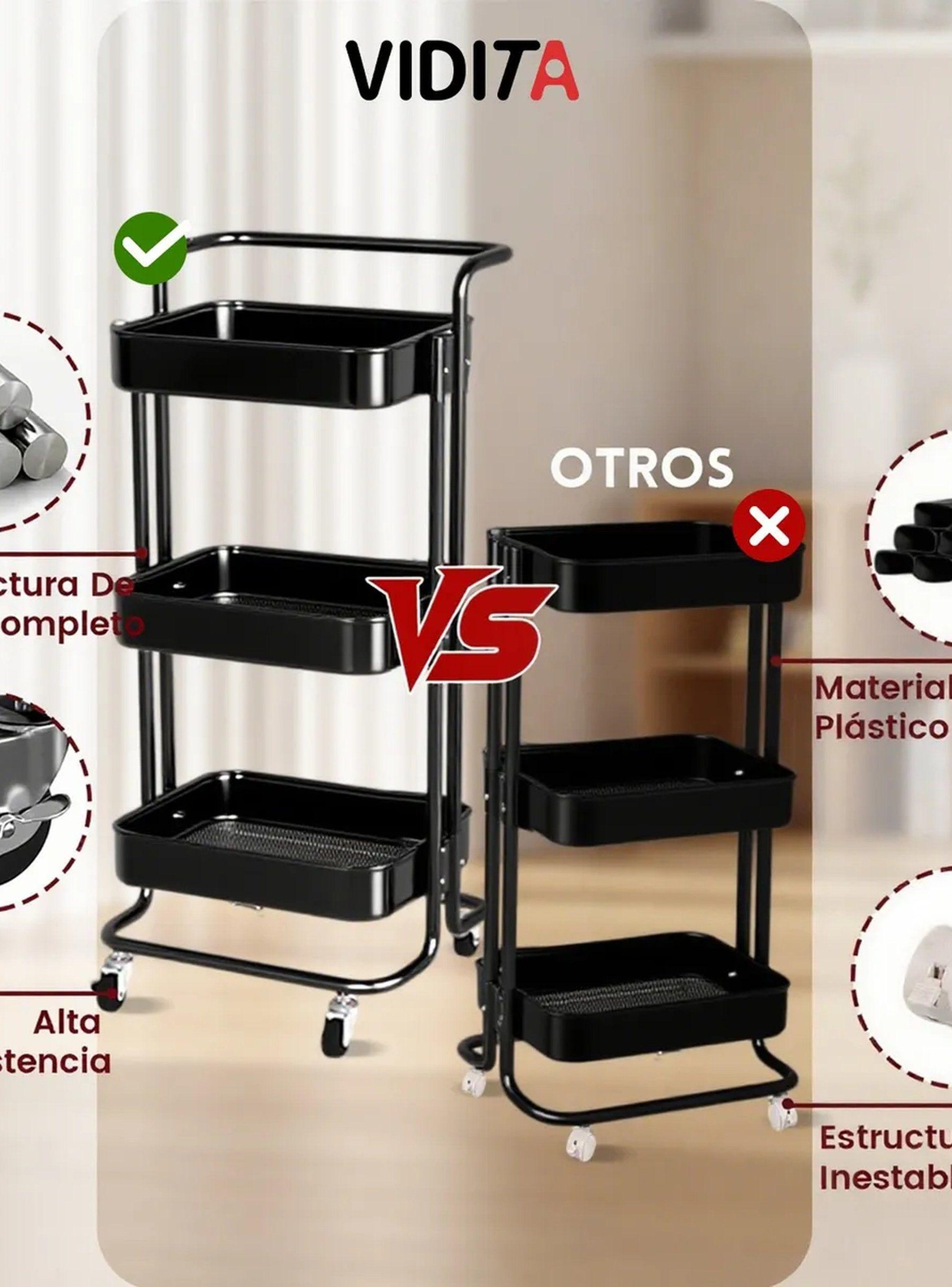 Carro de Almacenamiento de 3 Niveles con Ruedas Negro-5