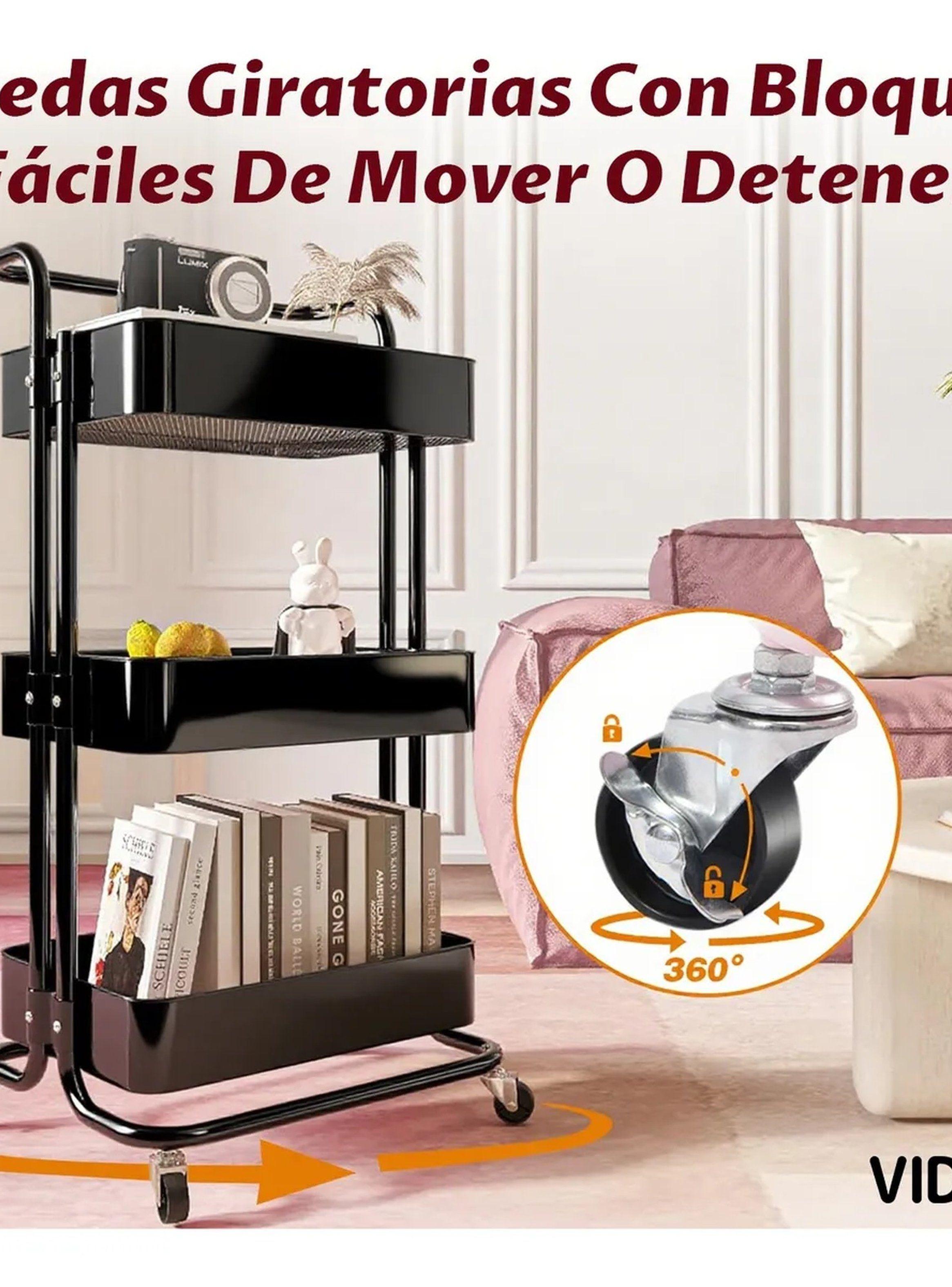 Carro de Almacenamiento de 3 Niveles con Ruedas Negro-6