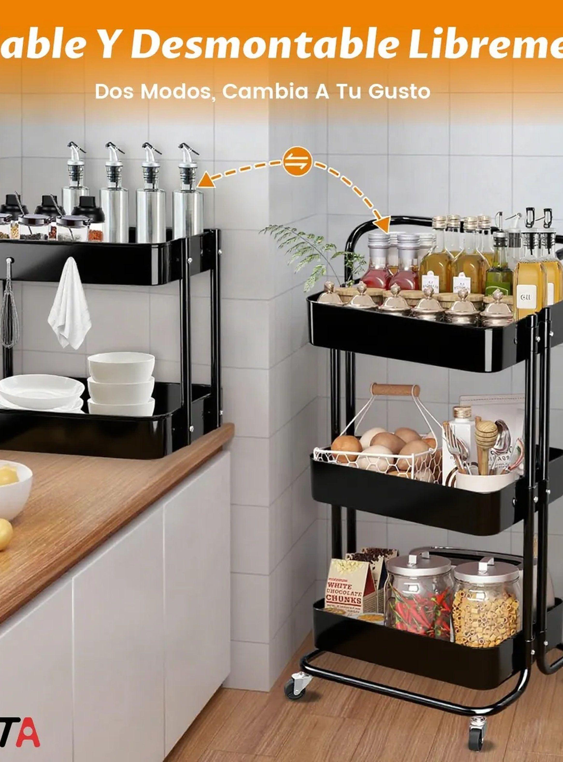 Carro de Almacenamiento de 3 Niveles con Ruedas Negro-7