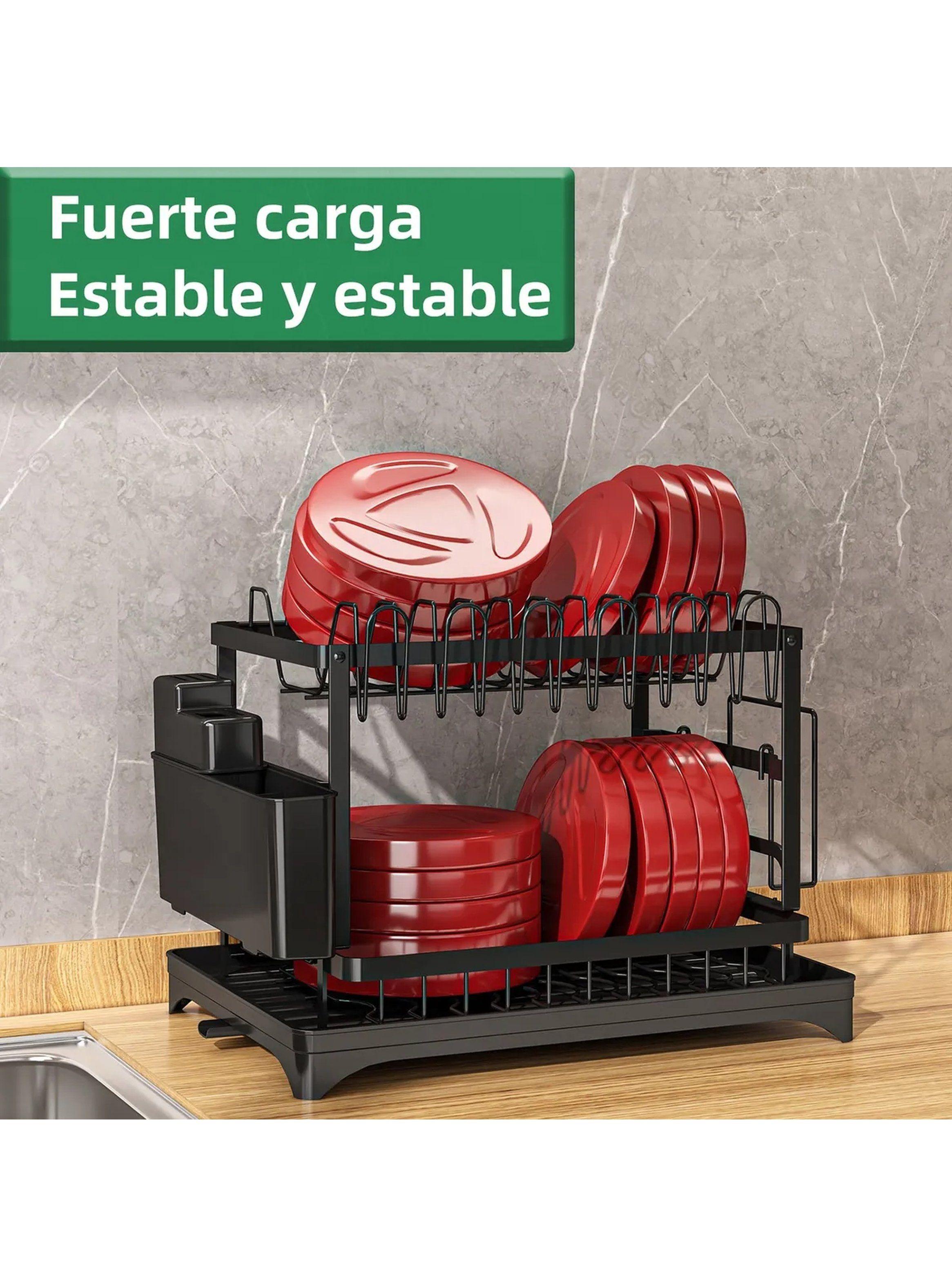 Escurridor de Platos Metálico Multiusos Negro con Bandejas y Porta Cuchillos-4