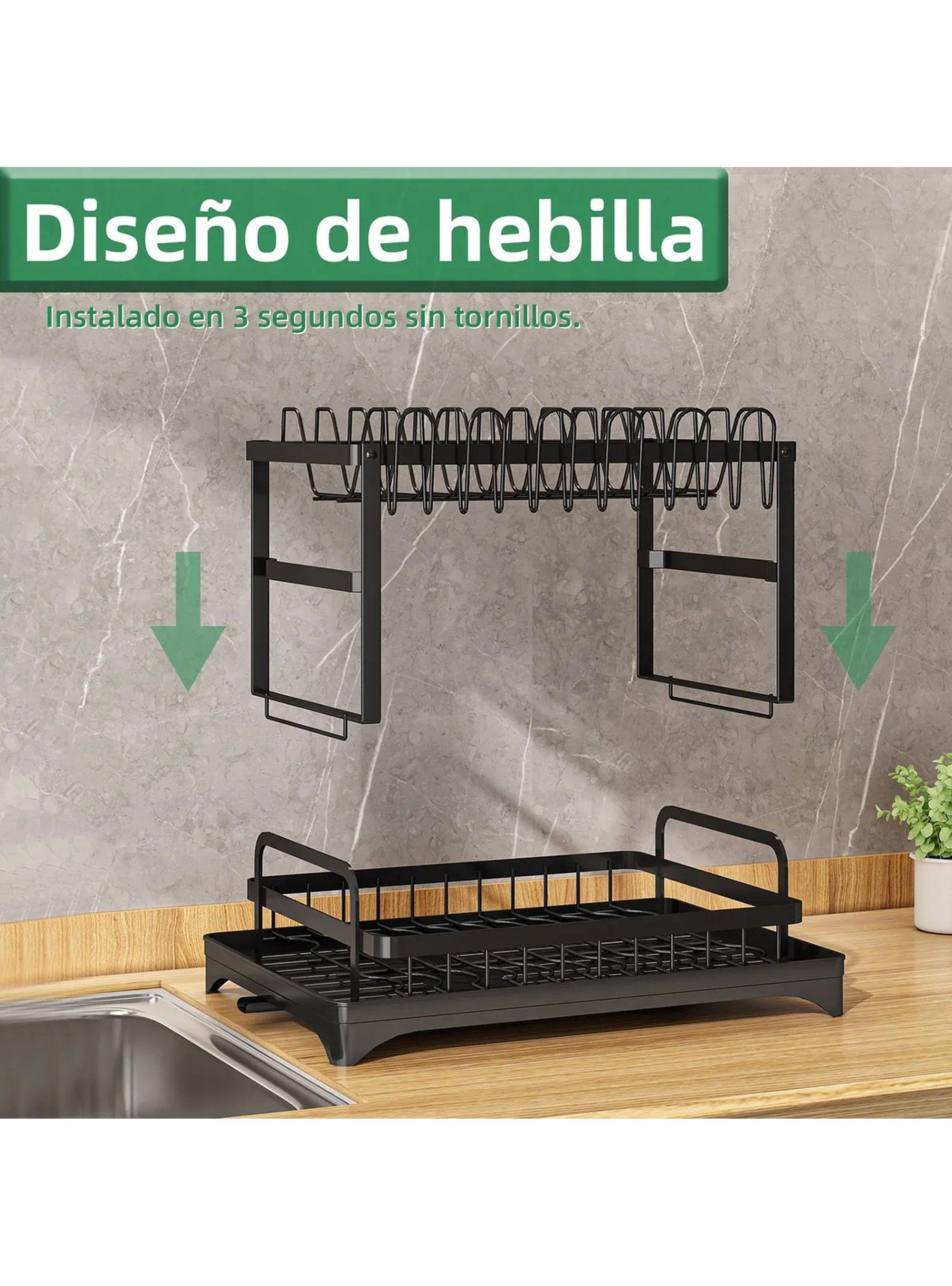 Escurridor de Platos Metálico Multiusos Negro con Bandejas y Porta Cuchillos-6