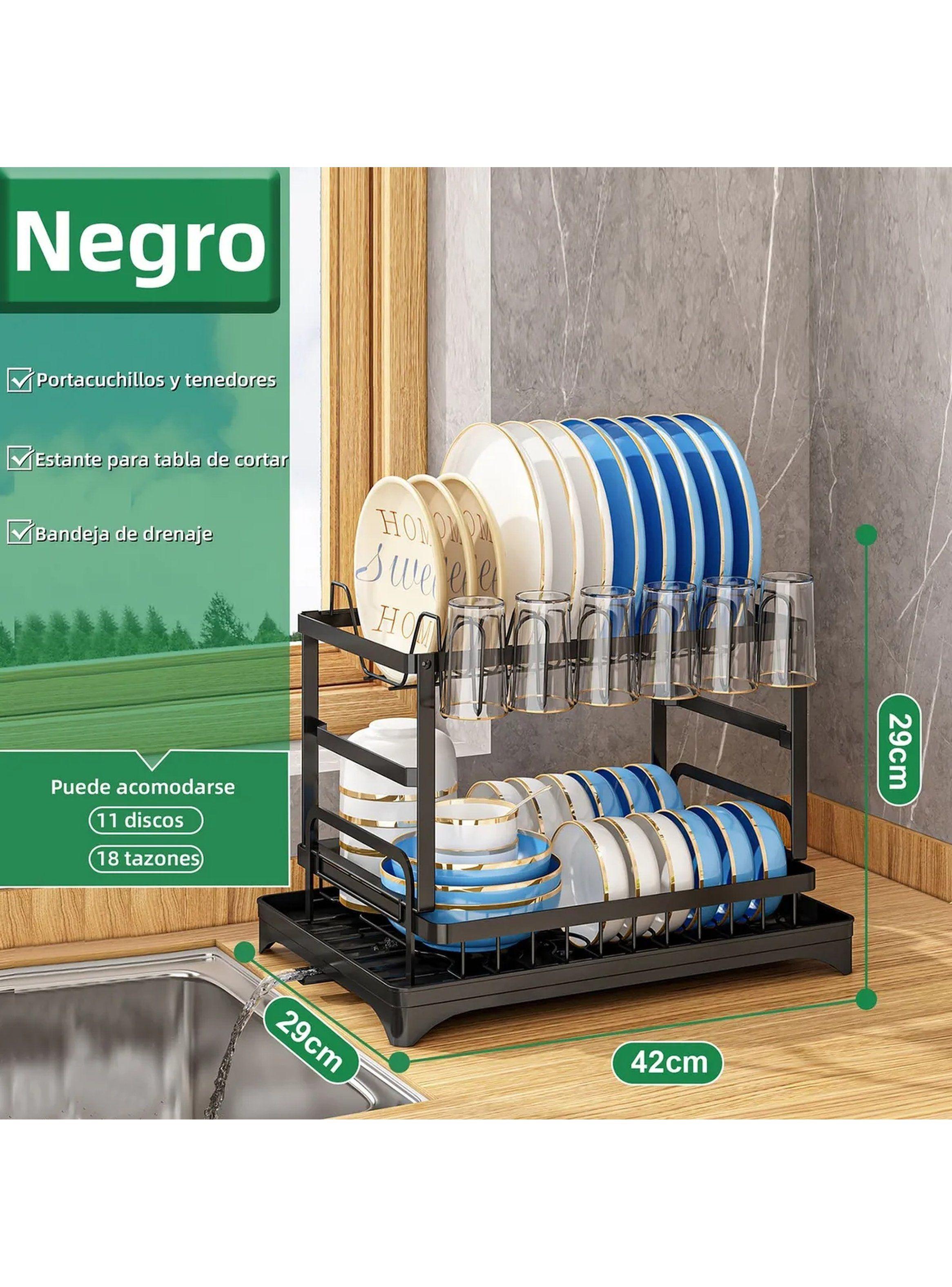 Escurridor de Platos Metálico Multiusos Negro con Bandejas y Porta Cuchillos-7