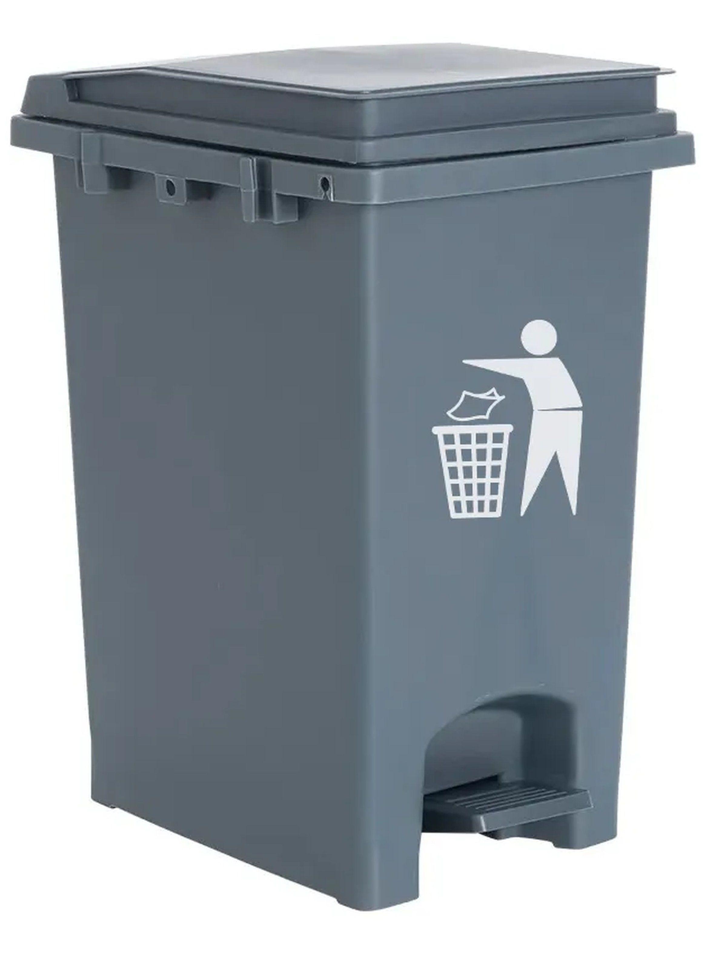 Contenedor De Basura Con Pedal Plástico Gris 45L-0