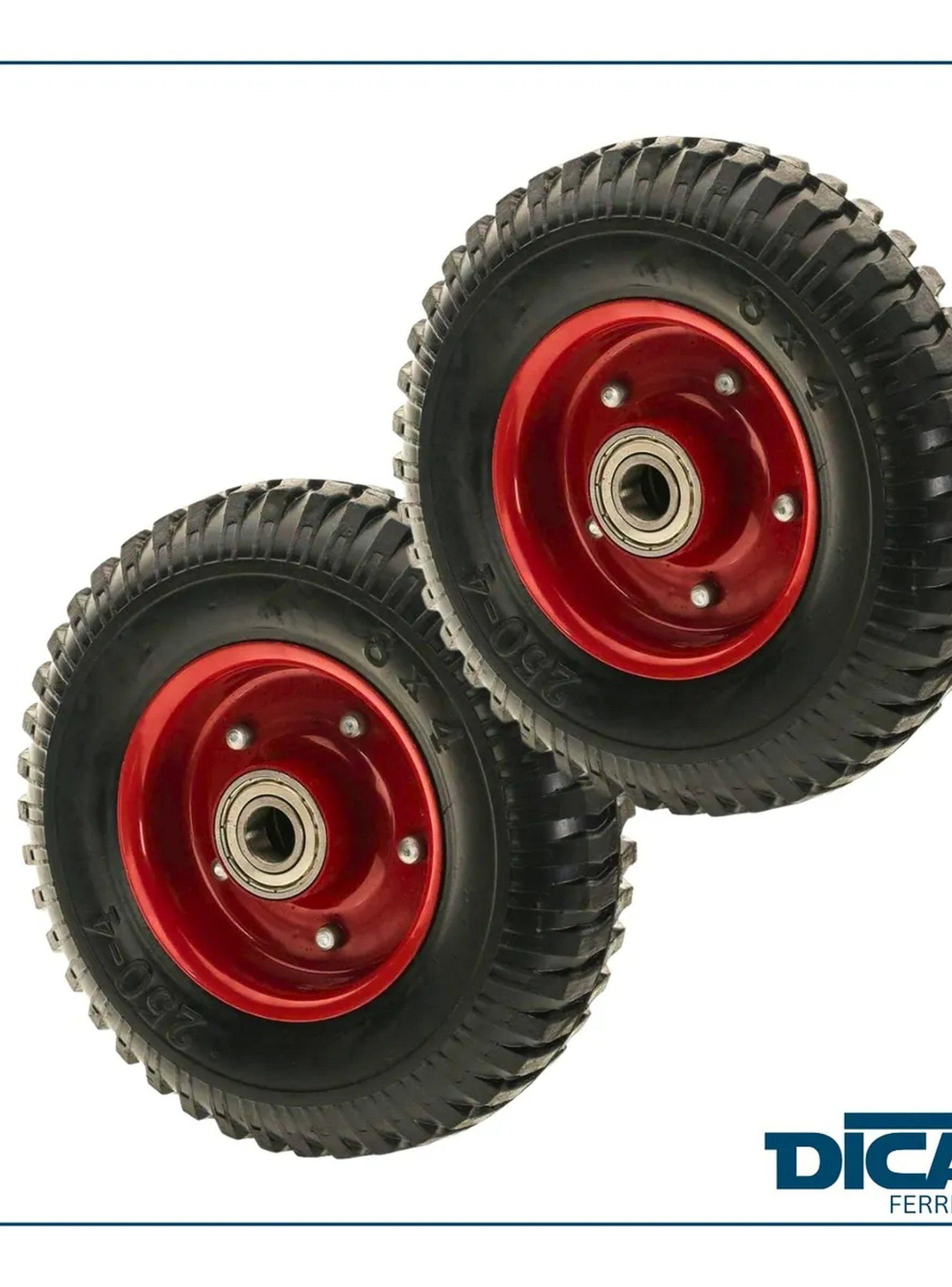Ruedas Neumáticas 250-4 Con Rodamiento Eje Metal Rojo-2
