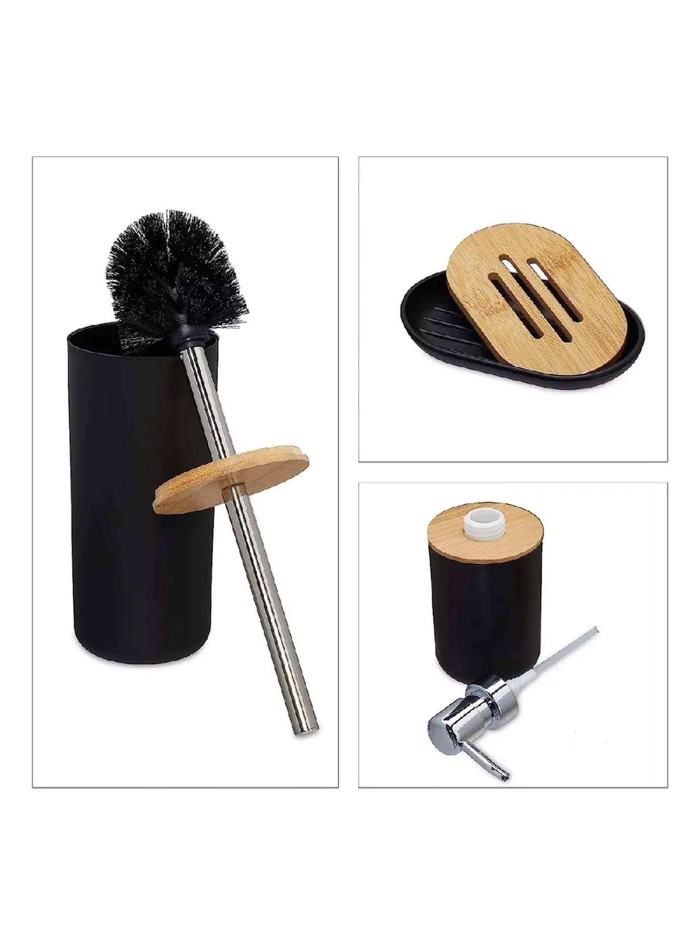 Set de Accesorios de Baño 6 Piezas Negro y Bambú-3