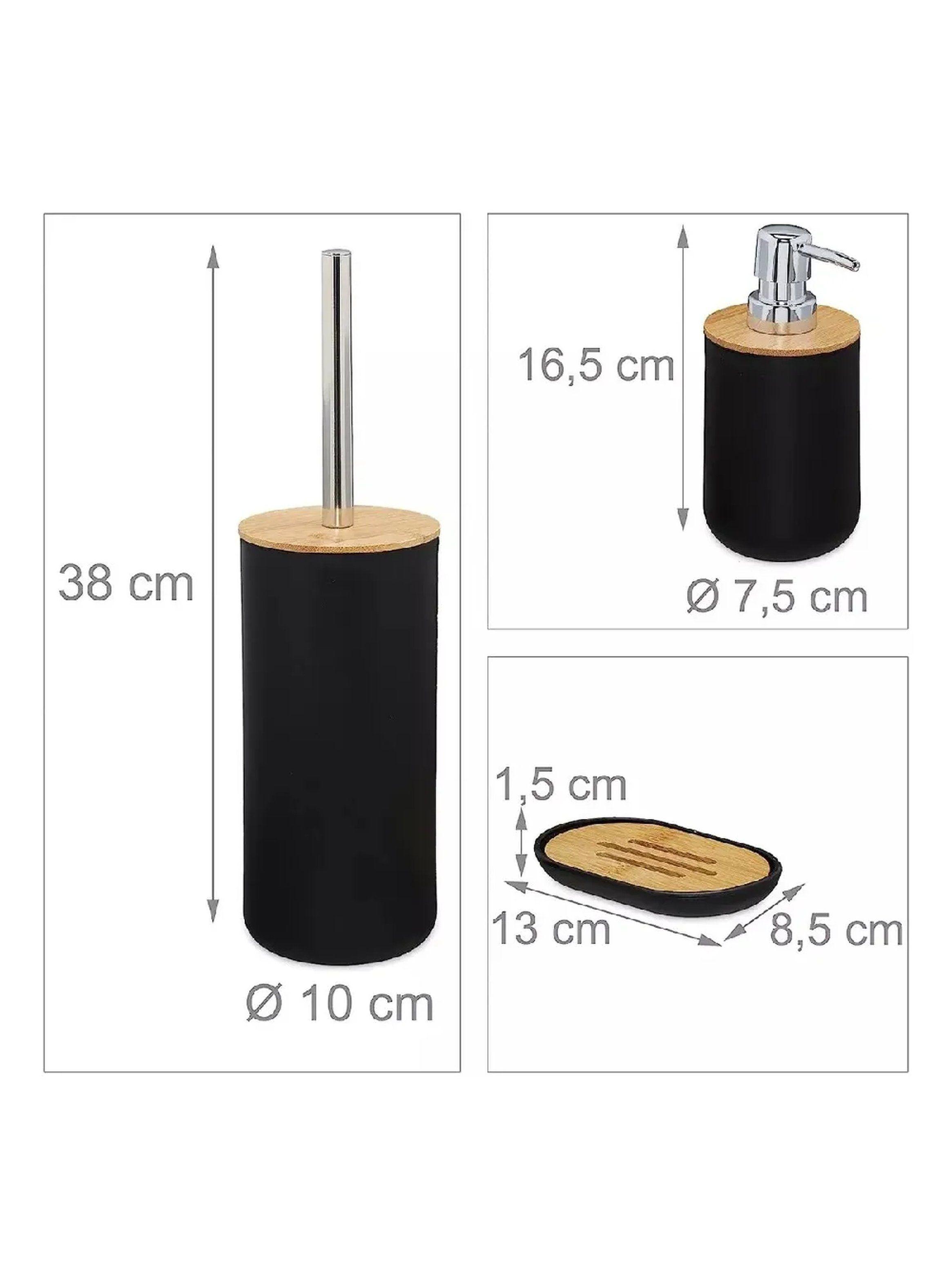 Set de Accesorios de Baño 6 Piezas Negro y Bambú-6