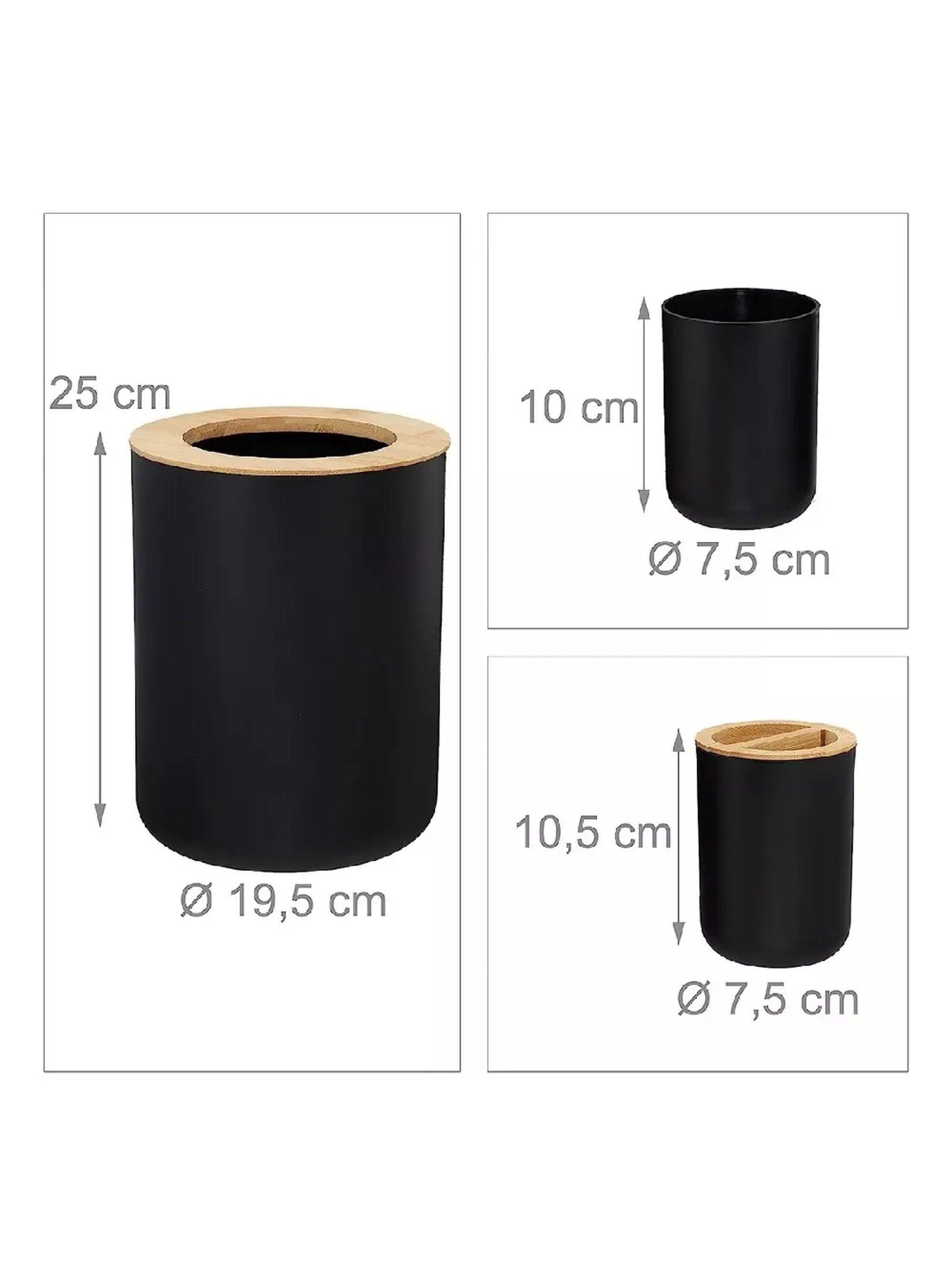 Set de Accesorios de Baño 6 Piezas Negro y Bambú-7