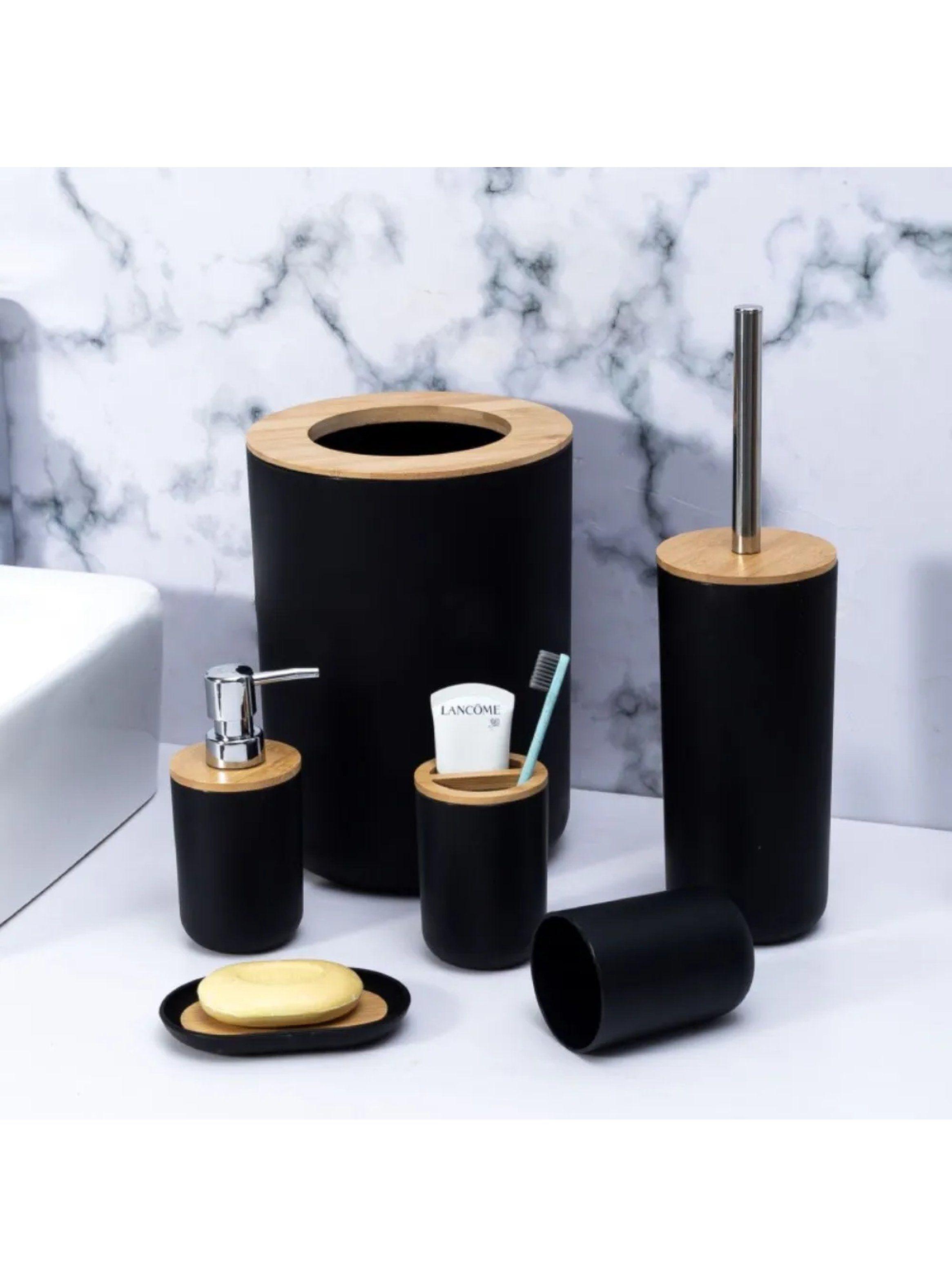 Set de Accesorios de Baño 6 Piezas Negro y Bambú-8