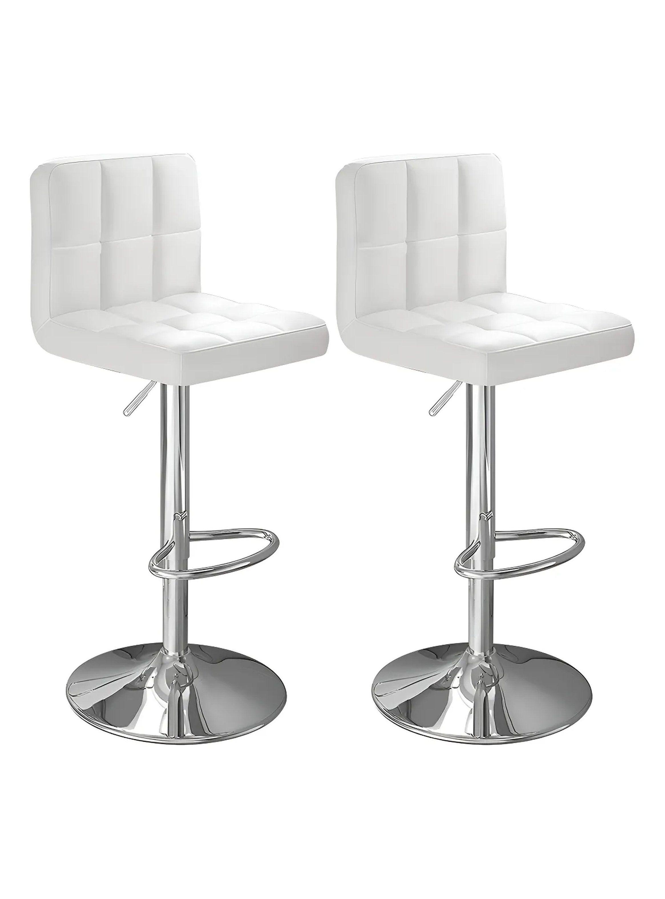 Taburete de Bar Ajustable con Respaldo PU Blanco Base Cromada Rotación 360°-0