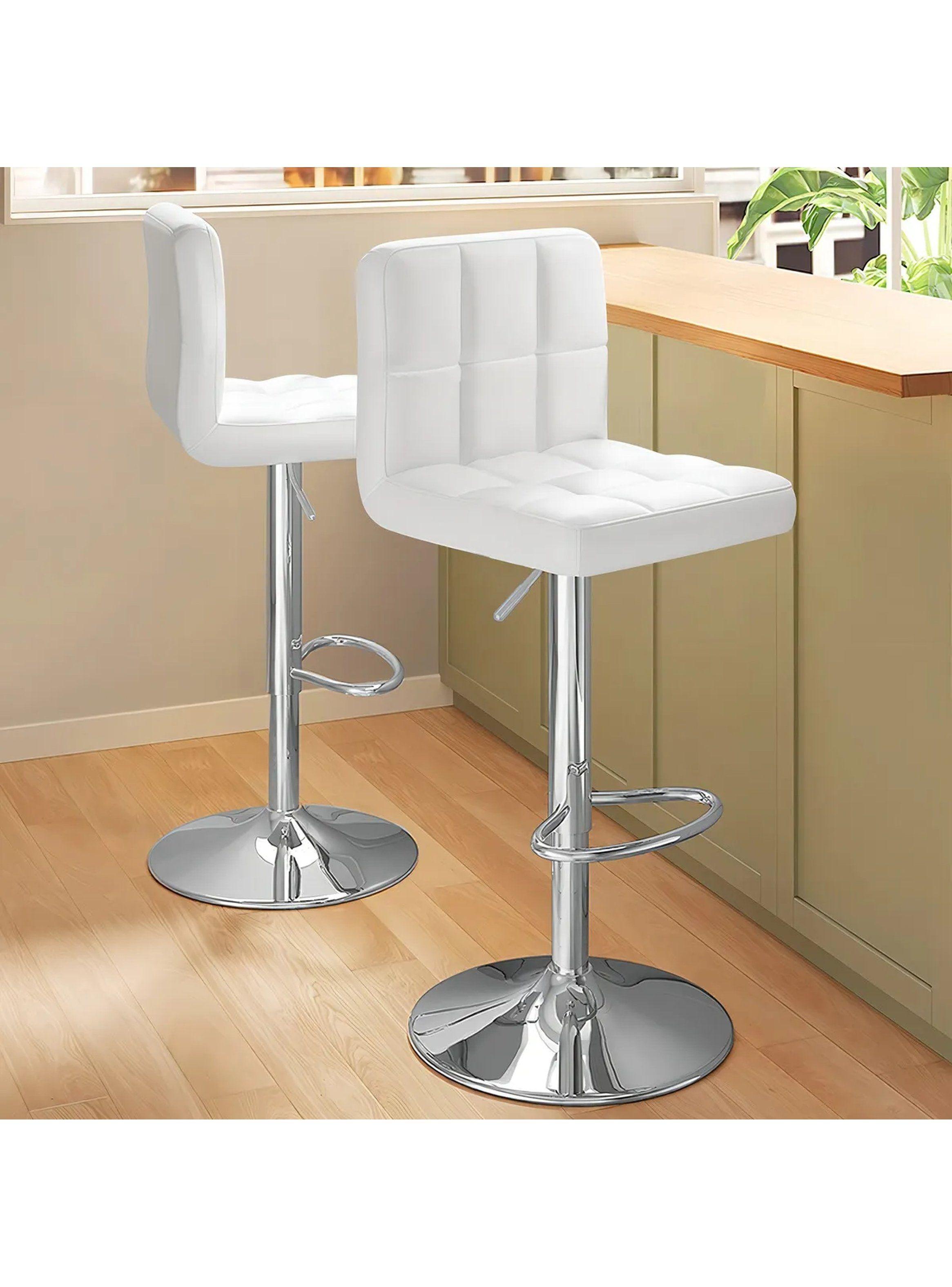 Taburete de Bar Ajustable con Respaldo PU Blanco Base Cromada Rotación 360°-5