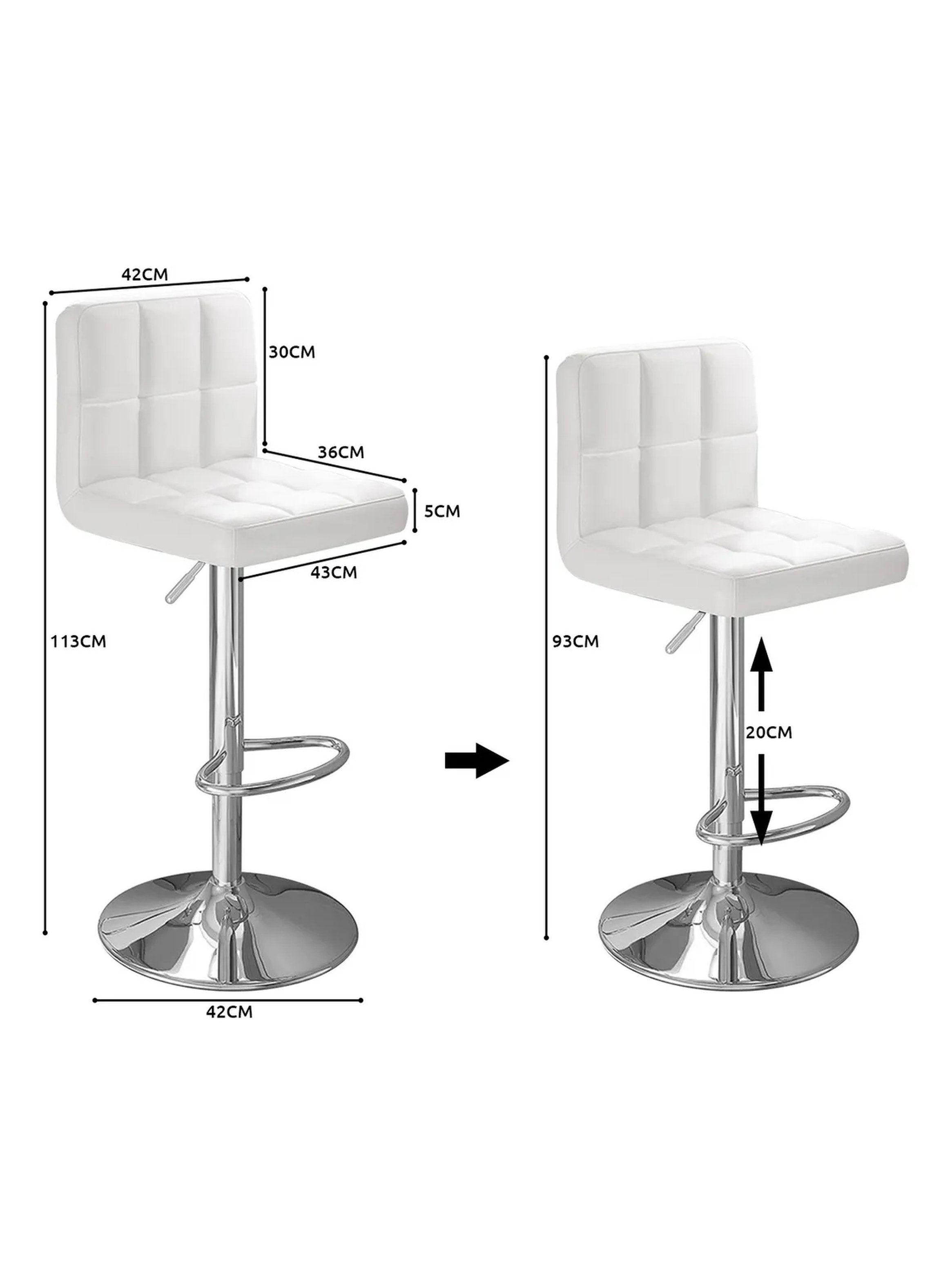 Taburete de Bar Ajustable con Respaldo PU Blanco Base Cromada Rotación 360°-6
