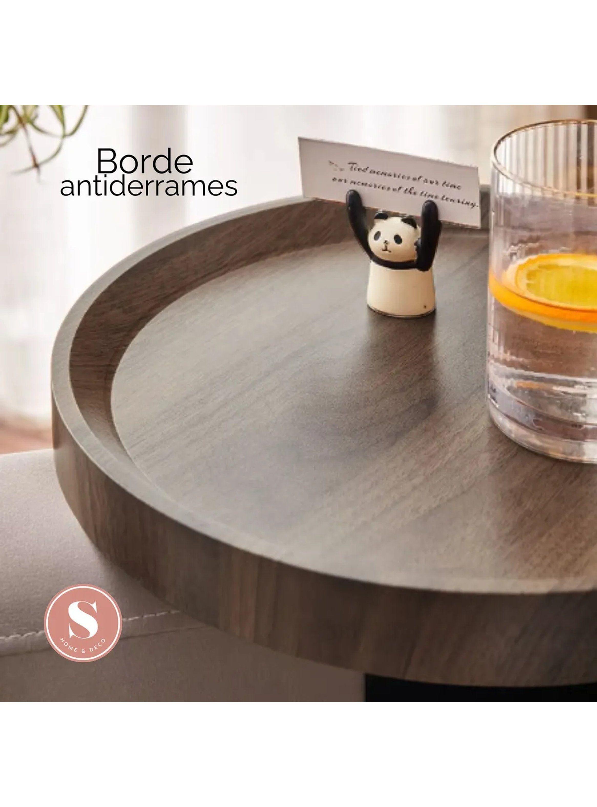 Mesa Auxiliar de Sofá Redonda Madera con Soporte Metal Negro-3