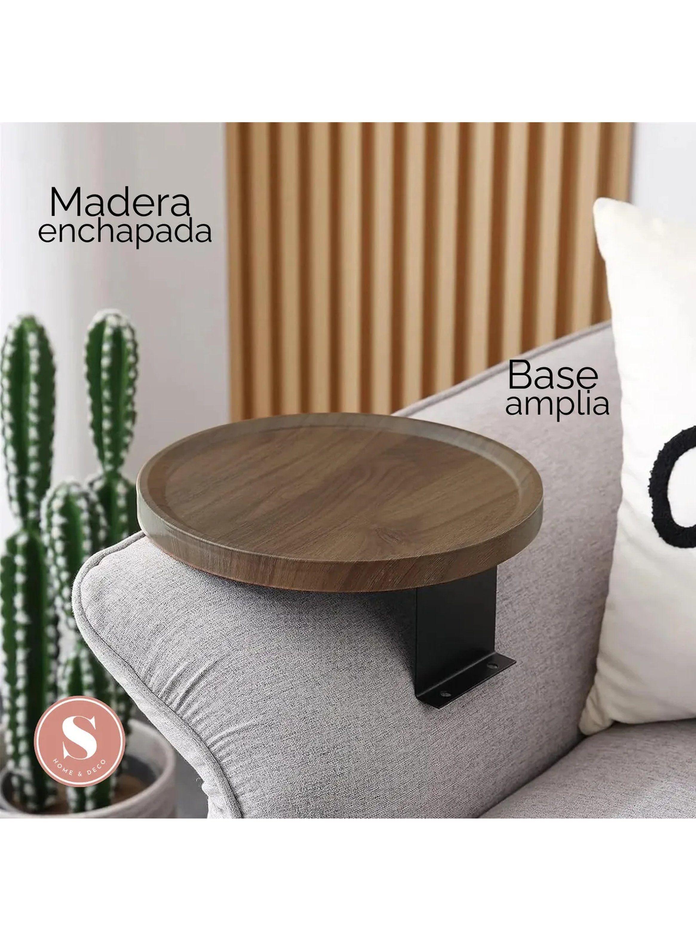 Mesa Auxiliar de Sofá Redonda Madera con Soporte Metal Negro-4