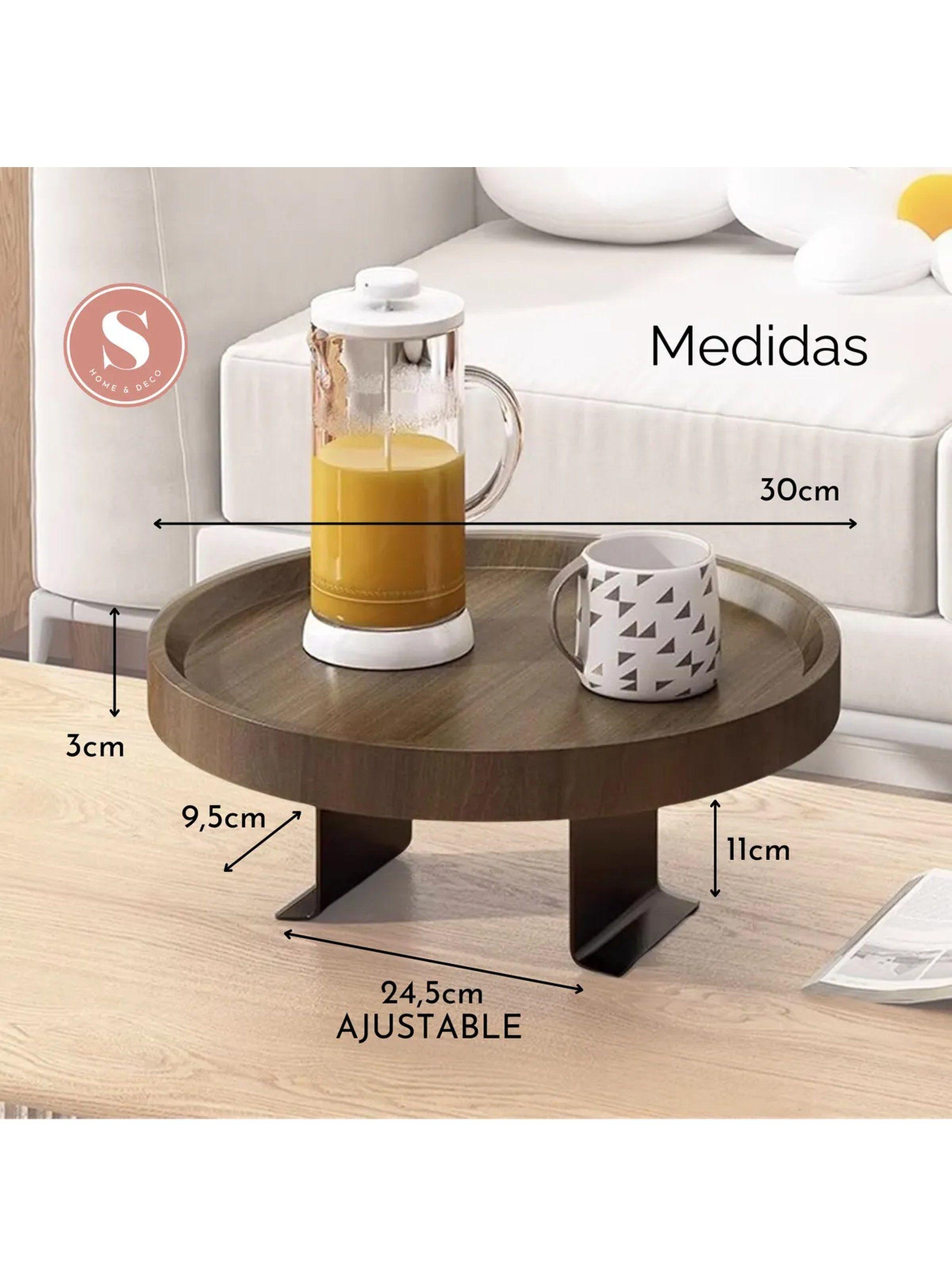 Mesa Auxiliar de Sofá Redonda Madera con Soporte Metal Negro-6