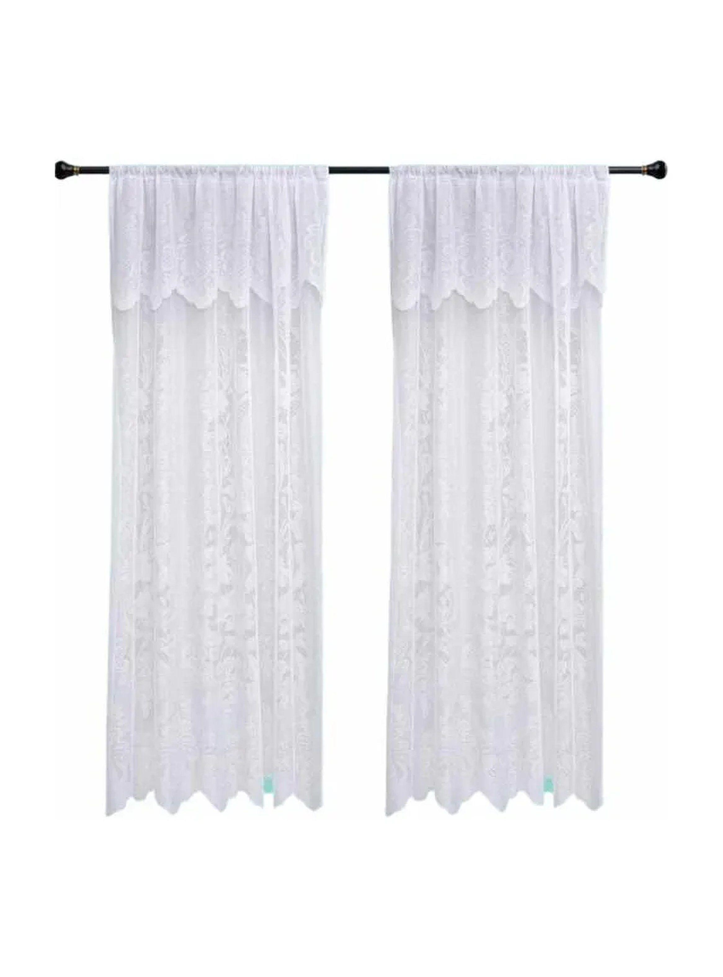 Cortinas de Encaje Decorativas Blancas Translucidas 2 Piezas Decoración Interior-0