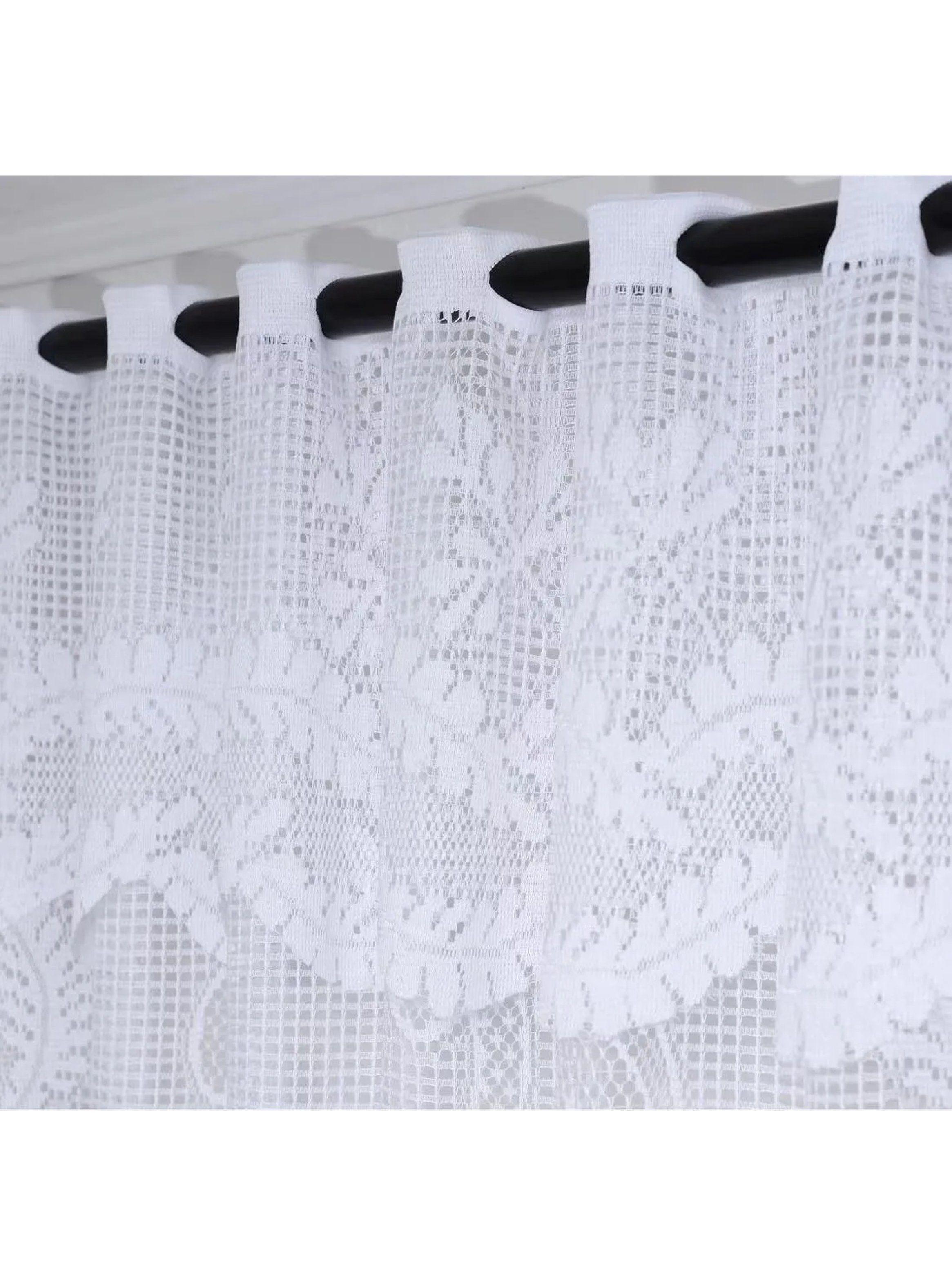 Cortinas de Encaje Decorativas Blancas Translucidas 2 Piezas Decoración Interior-1