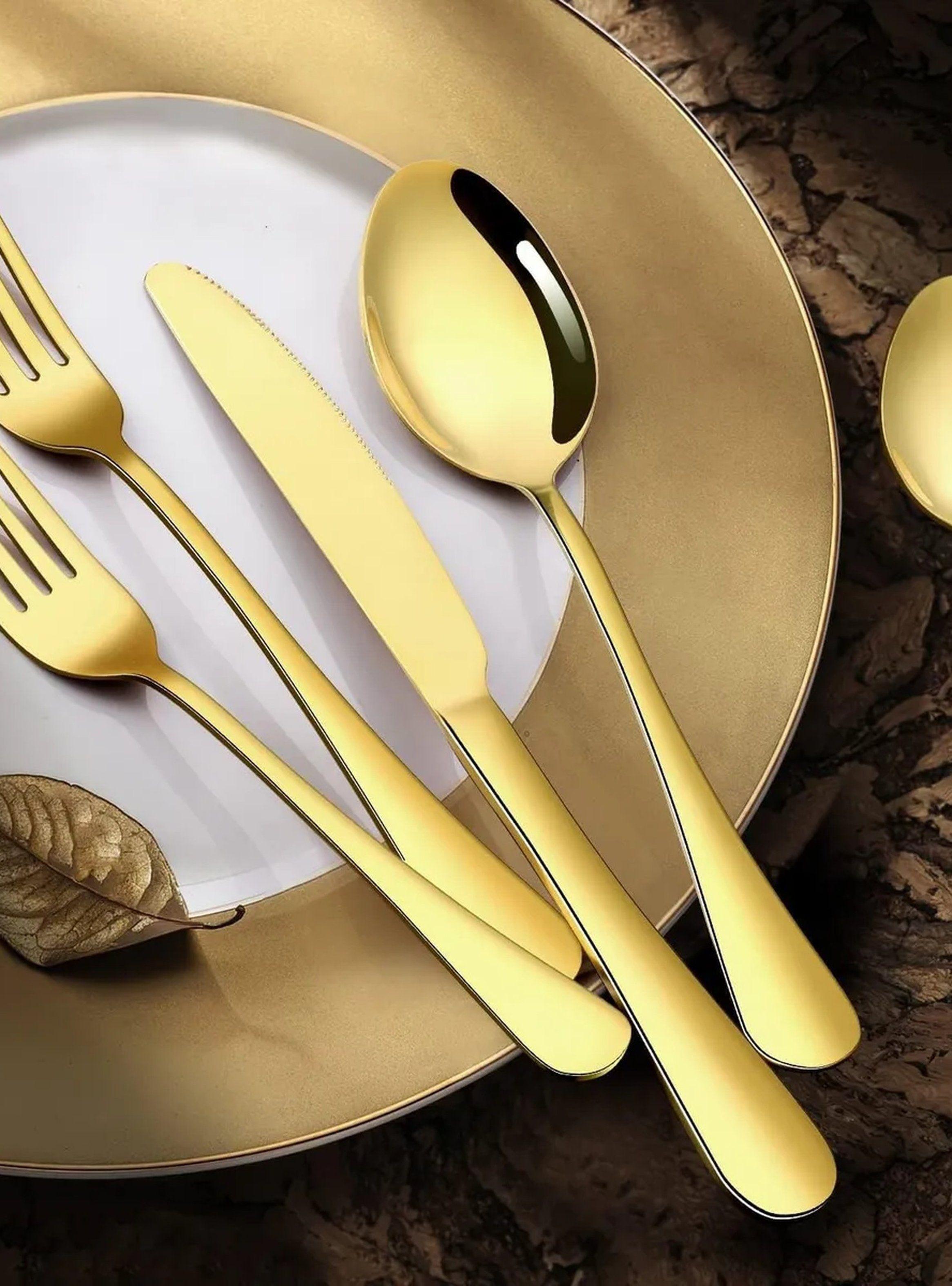 Juego de Cubiertos de Acero Inoxidable Recubrimiento Dorado 24 Piezas-2