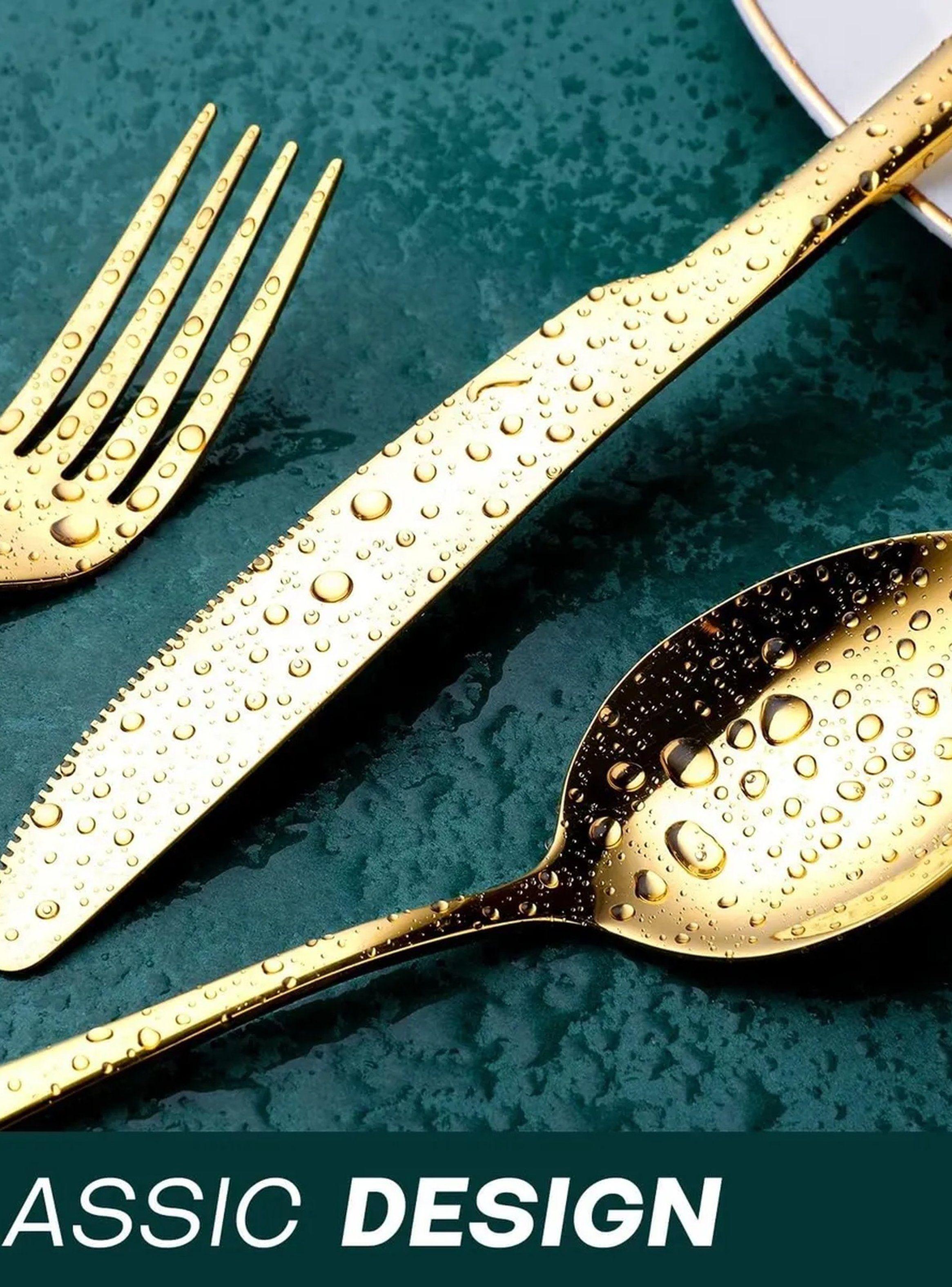 Juego de Cubiertos de Acero Inoxidable Recubrimiento Dorado 24 Piezas-3