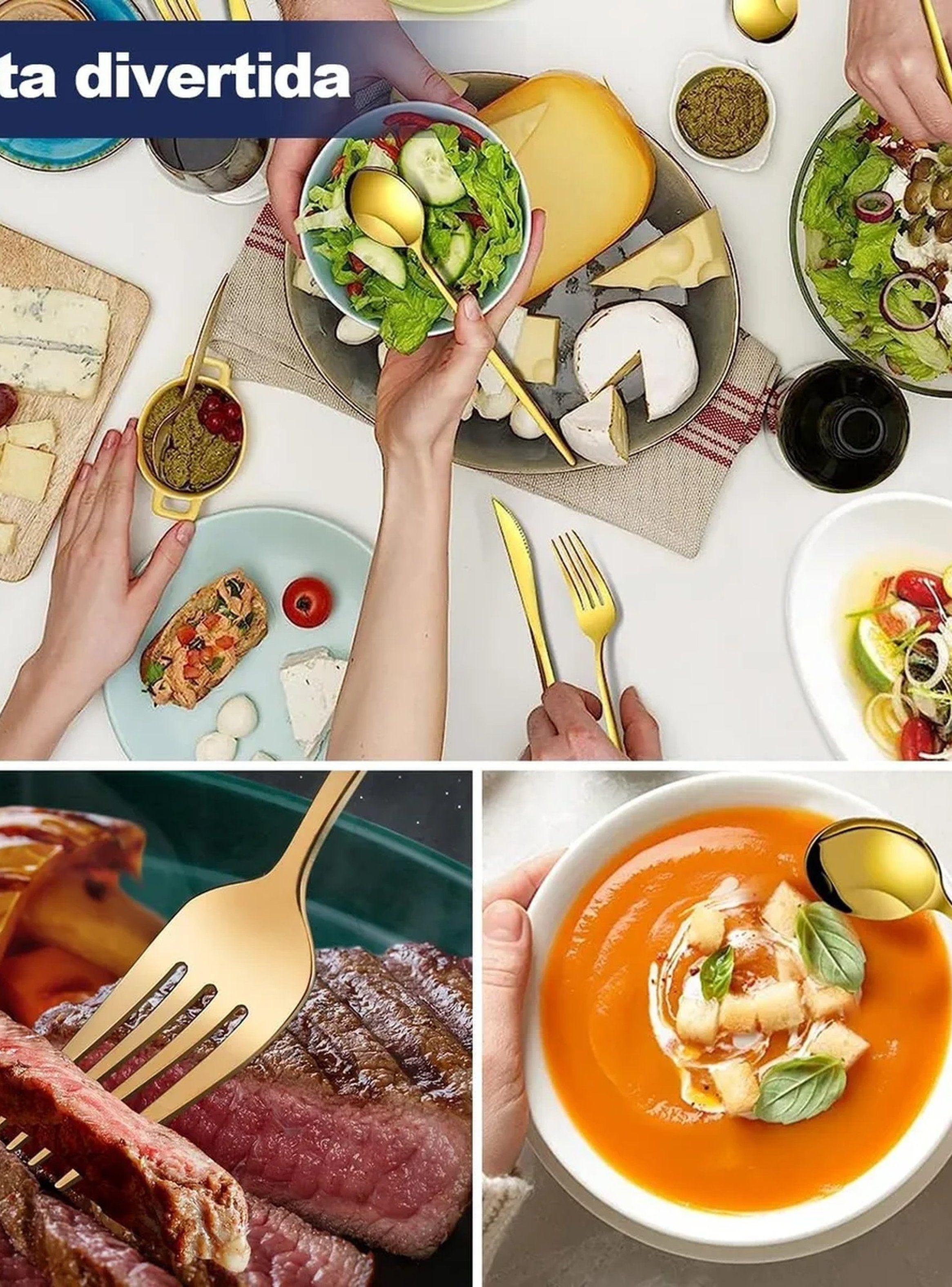 Juego de Cubiertos de Acero Inoxidable Recubrimiento Dorado 24 Piezas-4