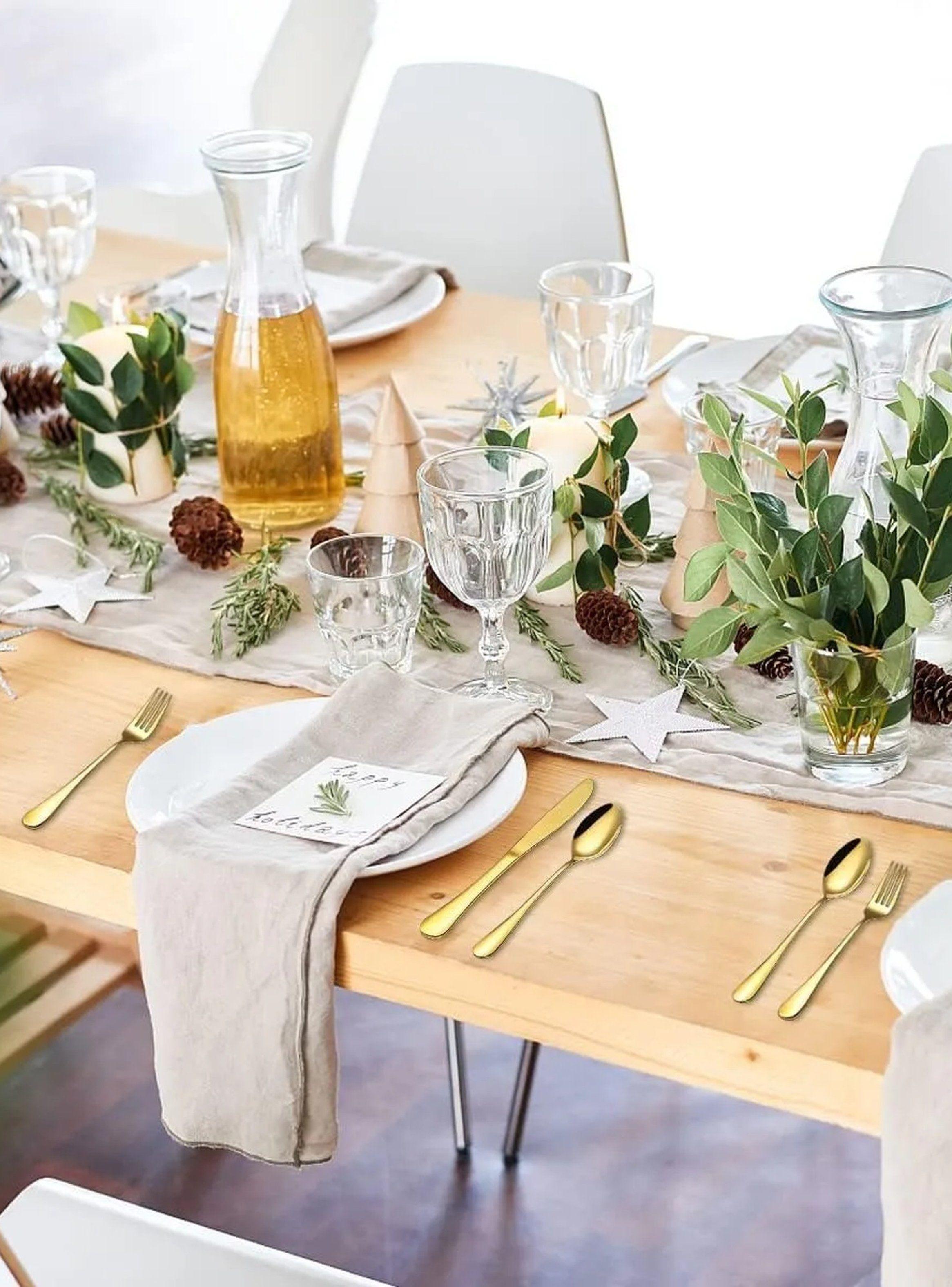 Juego de Cubiertos de Acero Inoxidable Recubrimiento Dorado 24 Piezas-6