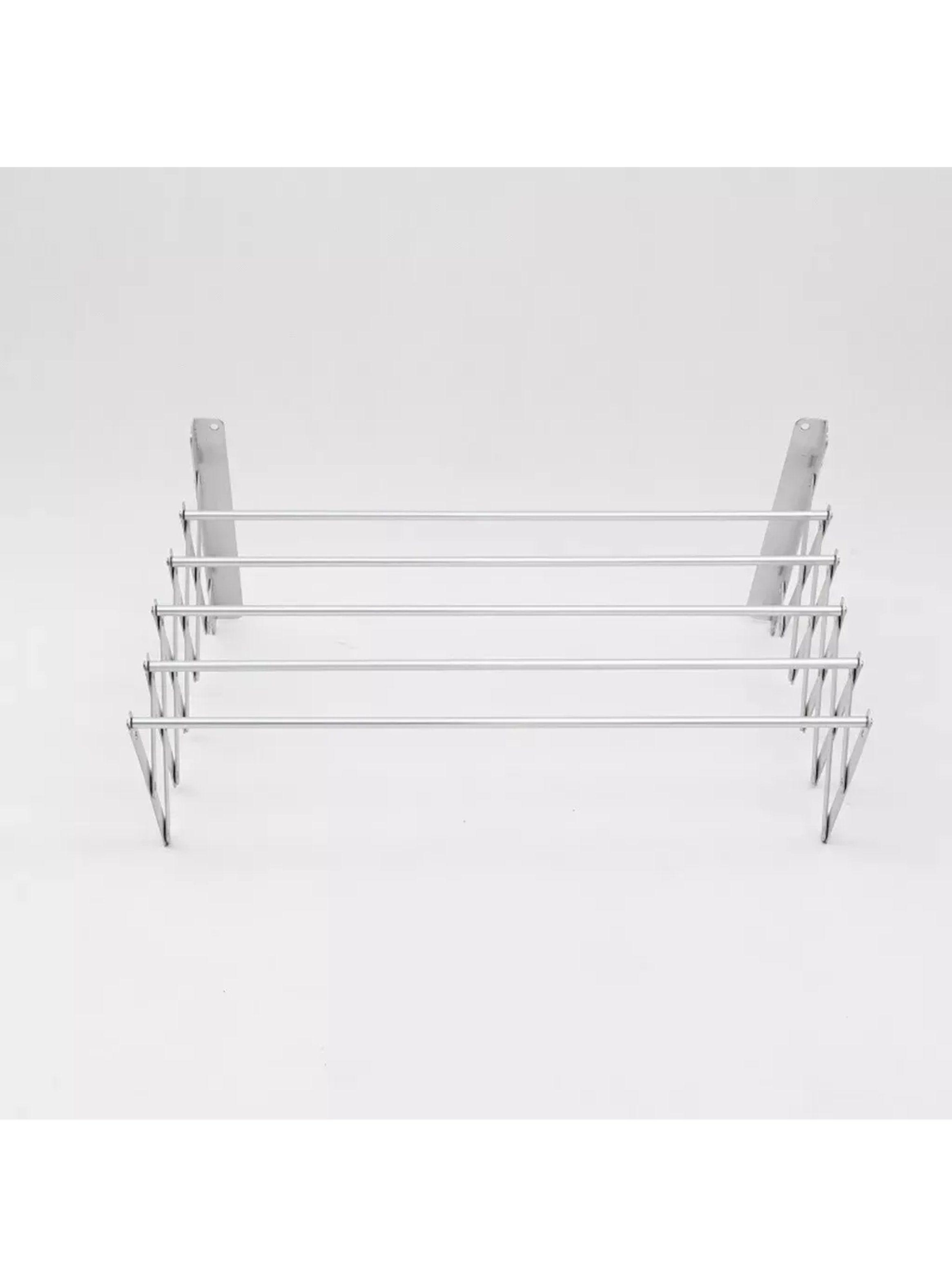 Tendedero Retráctil Plegable de Pared de Metal Blanco-2
