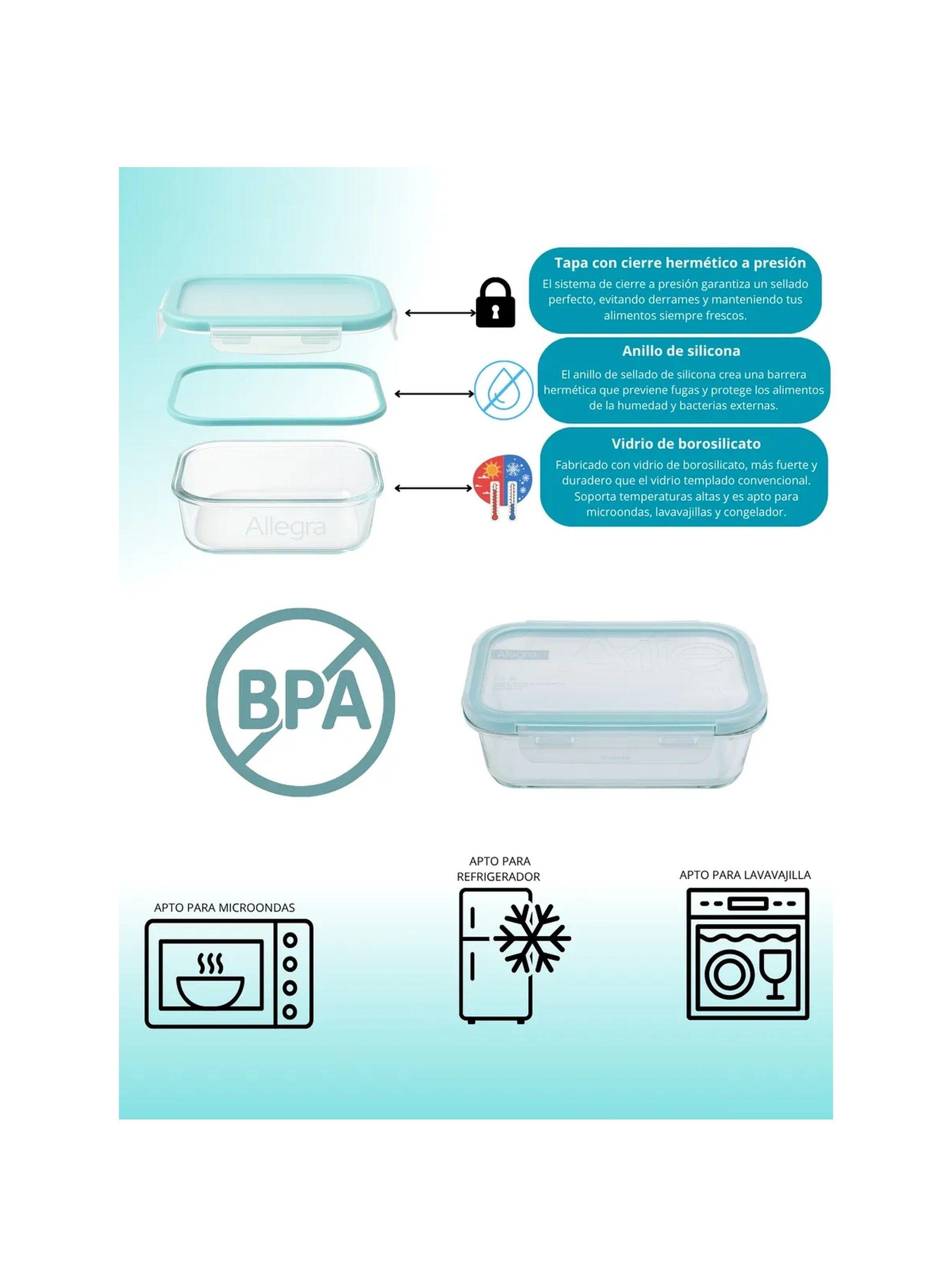 Contenedores de Vidrio Herméticos 720ml Pack de 4 Sin BPA | Refrigerador y Microondas-2