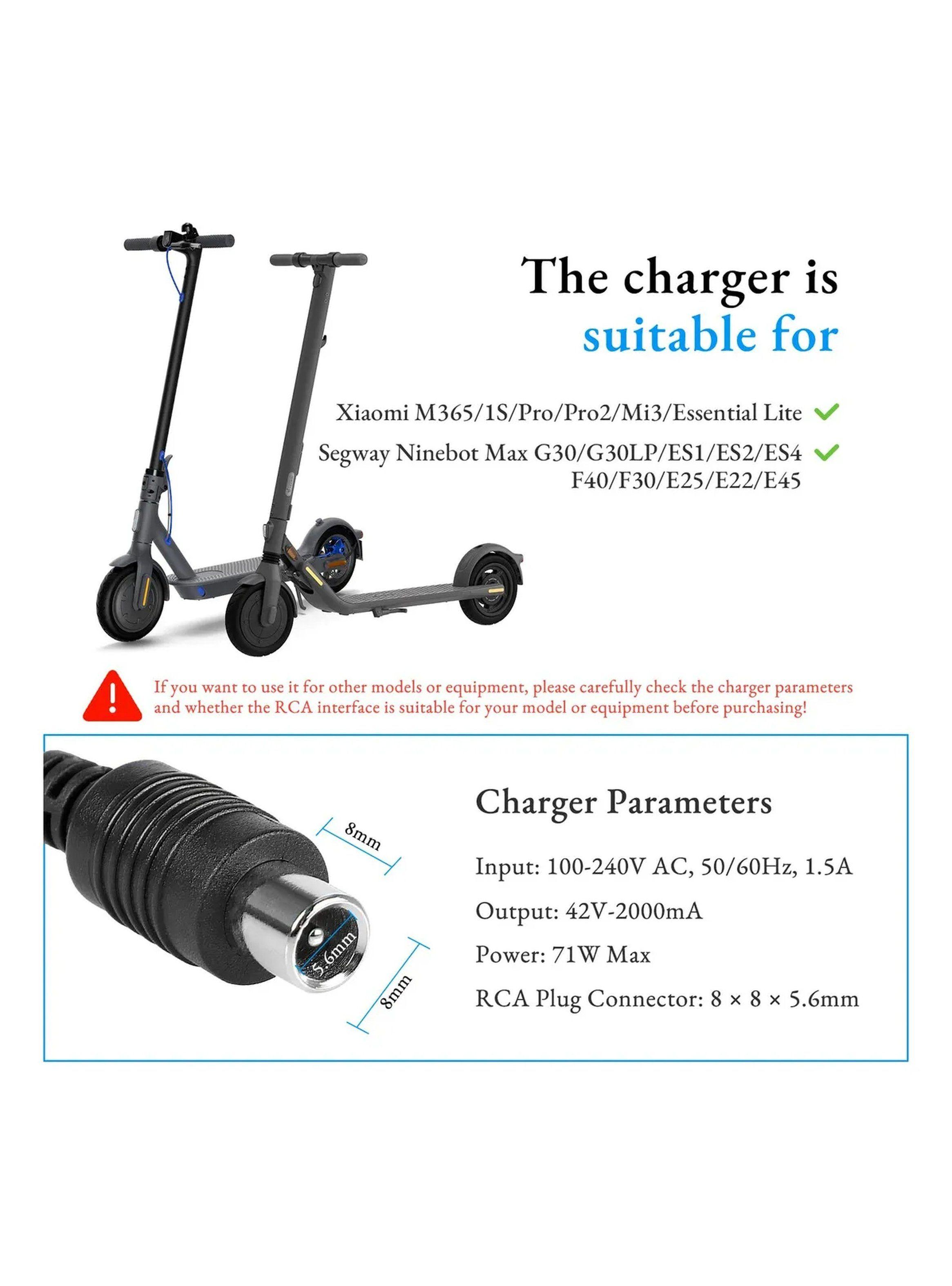 Cargador Eléctrico Conector RCA 42V 2A Patinetas Xiaomi Segway-2