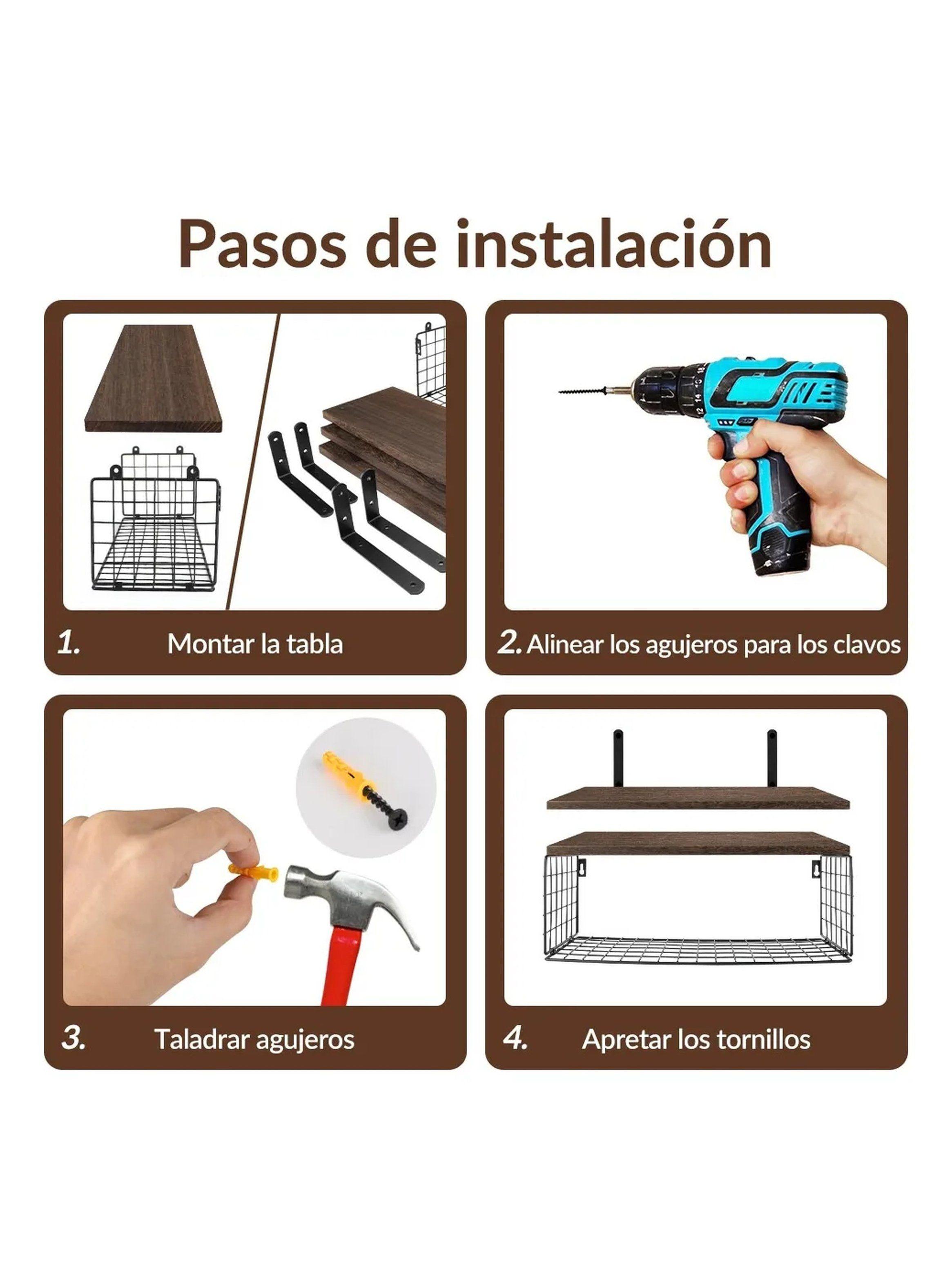 Estantería de Pared con Canasta de Metal 40 cm Madera y Metal-2