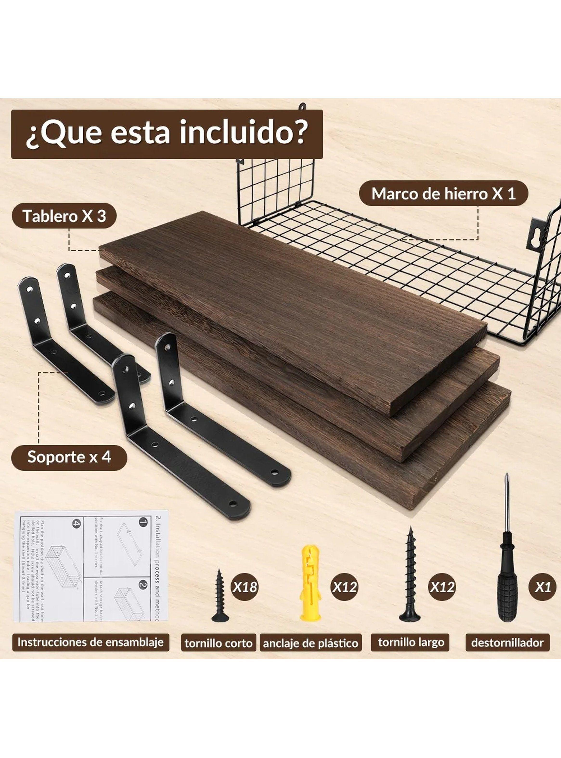 Estantería de Pared con Canasta de Metal 40 cm Madera y Metal-3