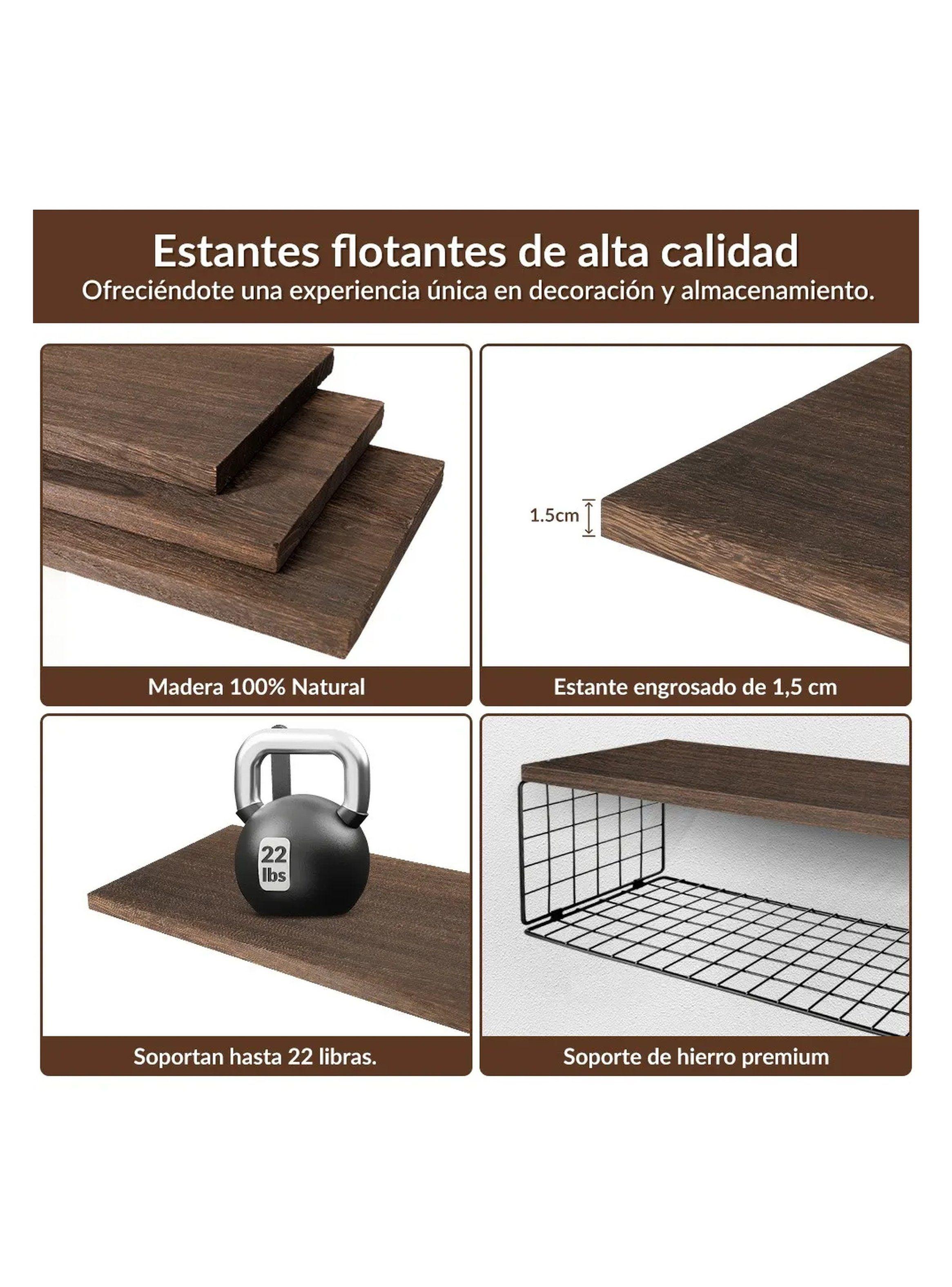 Estantería de Pared con Canasta de Metal 40 cm Madera y Metal-4